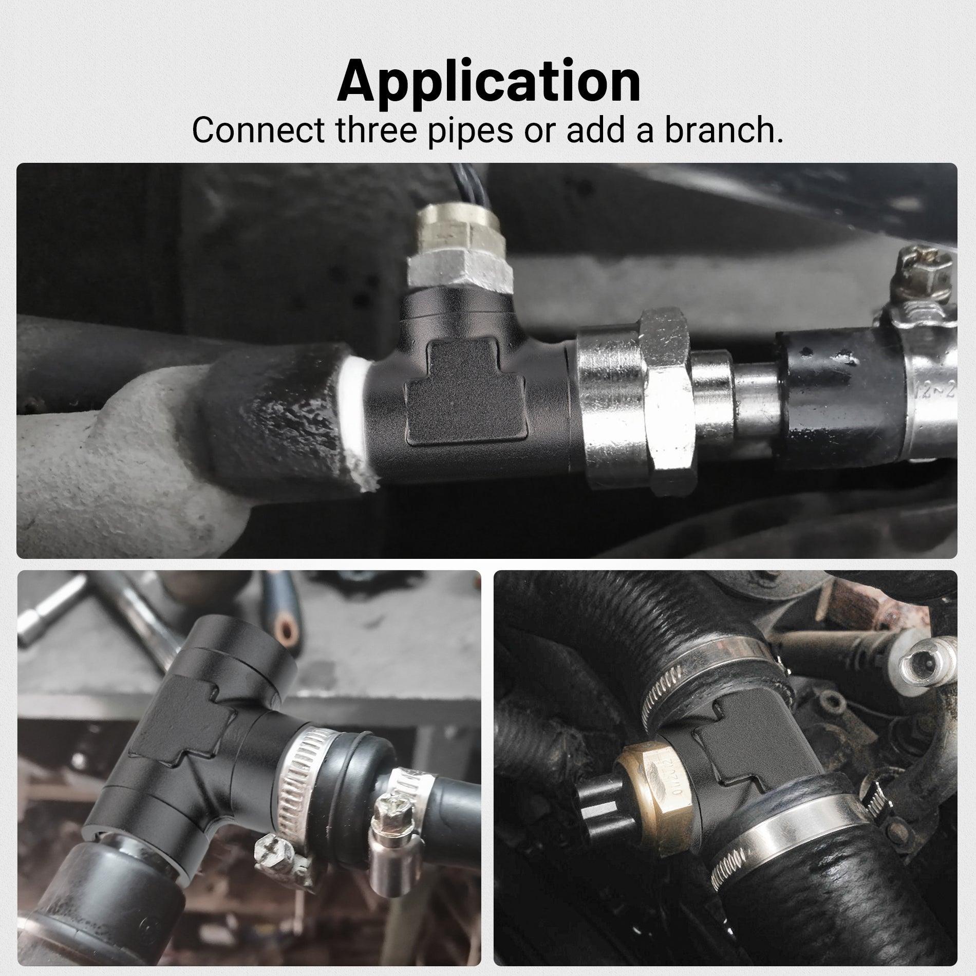 EVIL ENERGY NPT Female Tee Fitting Adapter - 3-Way T Union Connector in Black Anodized Aluminum - Perfect for Fuel, Oil, and Water Lines in Automotive & Plumbing Applications