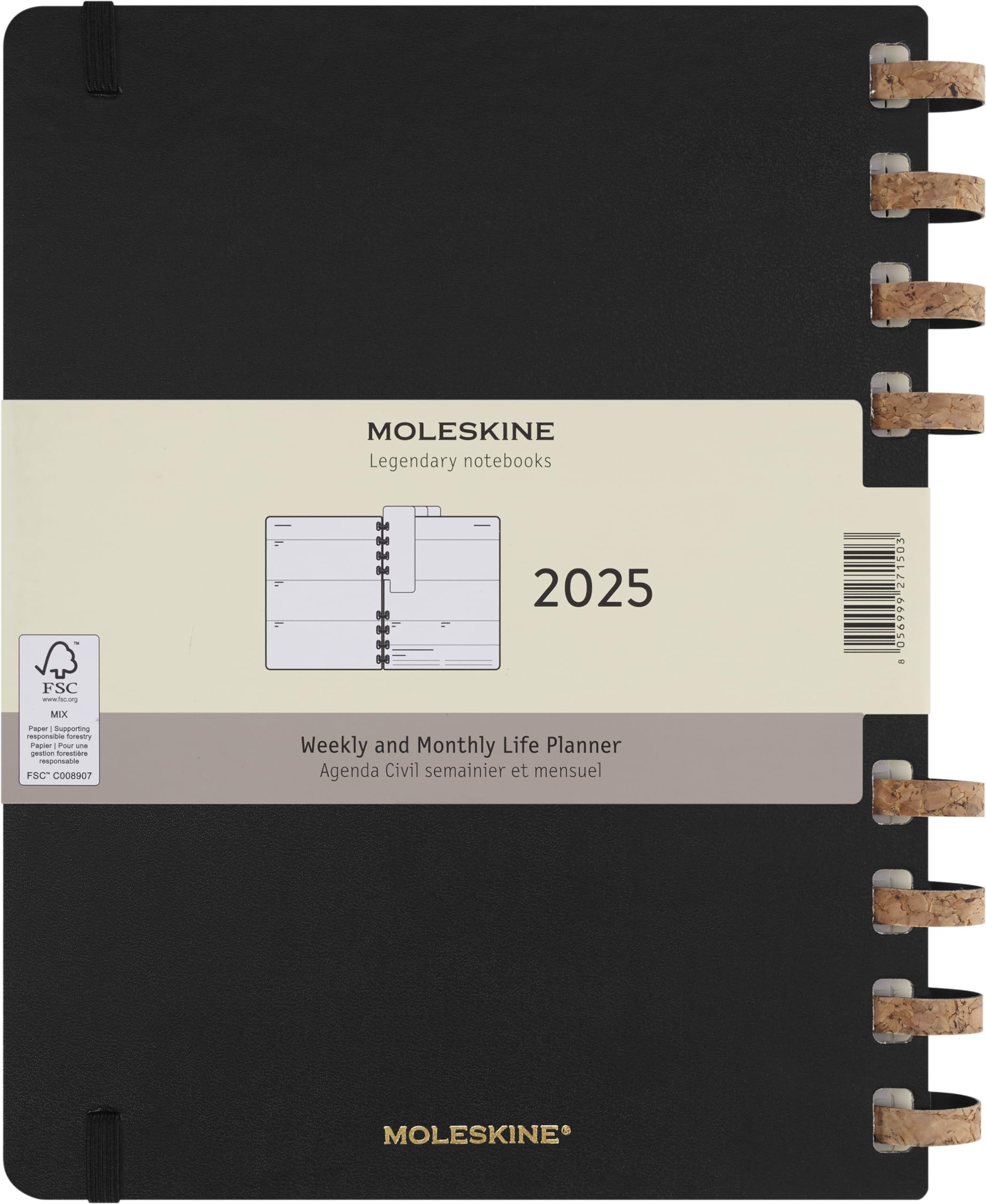 Moleskine 2025 Weekly & Monthly Planner - 12 Month Spiral Notebook with Hard Cover & Elastic Closure - Extra Large 20.4x25.2 cm Black - Perfect for Business, School & Personal Organization