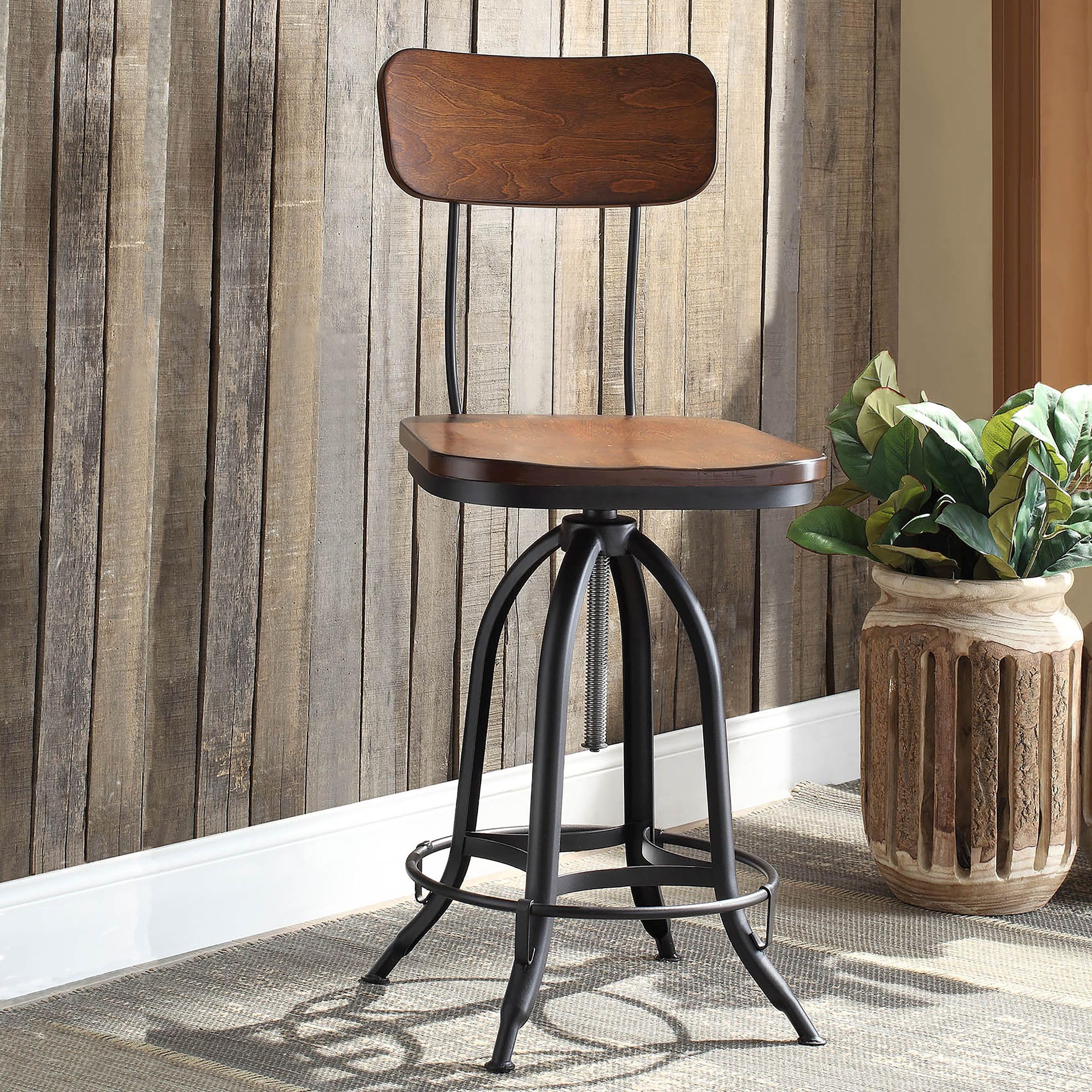 Adjustable Wood Barstool - Chestnut & Black for Kitchen & Bar