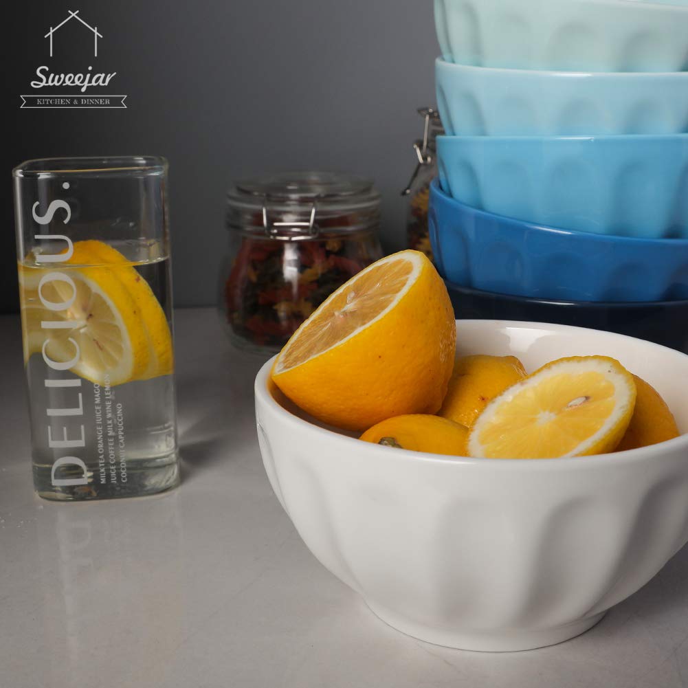 Sweejar 6-Piece Ceramic Fluted Bowl Set - 26oz Versatile Serving Bowls for Cereal, Salad, Pasta & Soup - Microwave & Dishwasher Safe - Elegant Home Dining & Party Entertaining