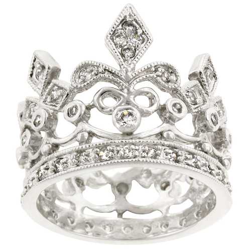 Elegant Cubic Zirconia Crown Eternity Ring for Women - Sterling Silver Wedding Band, Anniversary Gift, Promise Ring - Perfect for Bridal Jewelry & Special Occasions