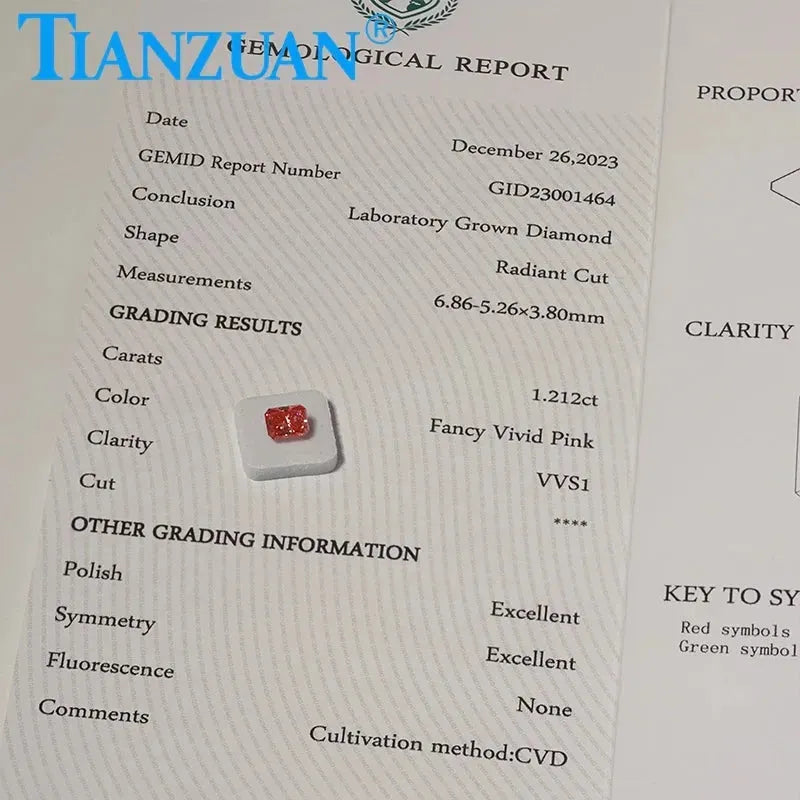 1.212CT Lab Grown CVD Radiant Cut Fancy Vivid Pink Diamond - VVS1 Clarity, 2EX Cut, GEMID Certified Loose Gemstone for Engagement Rings & Fine Jewelry Making