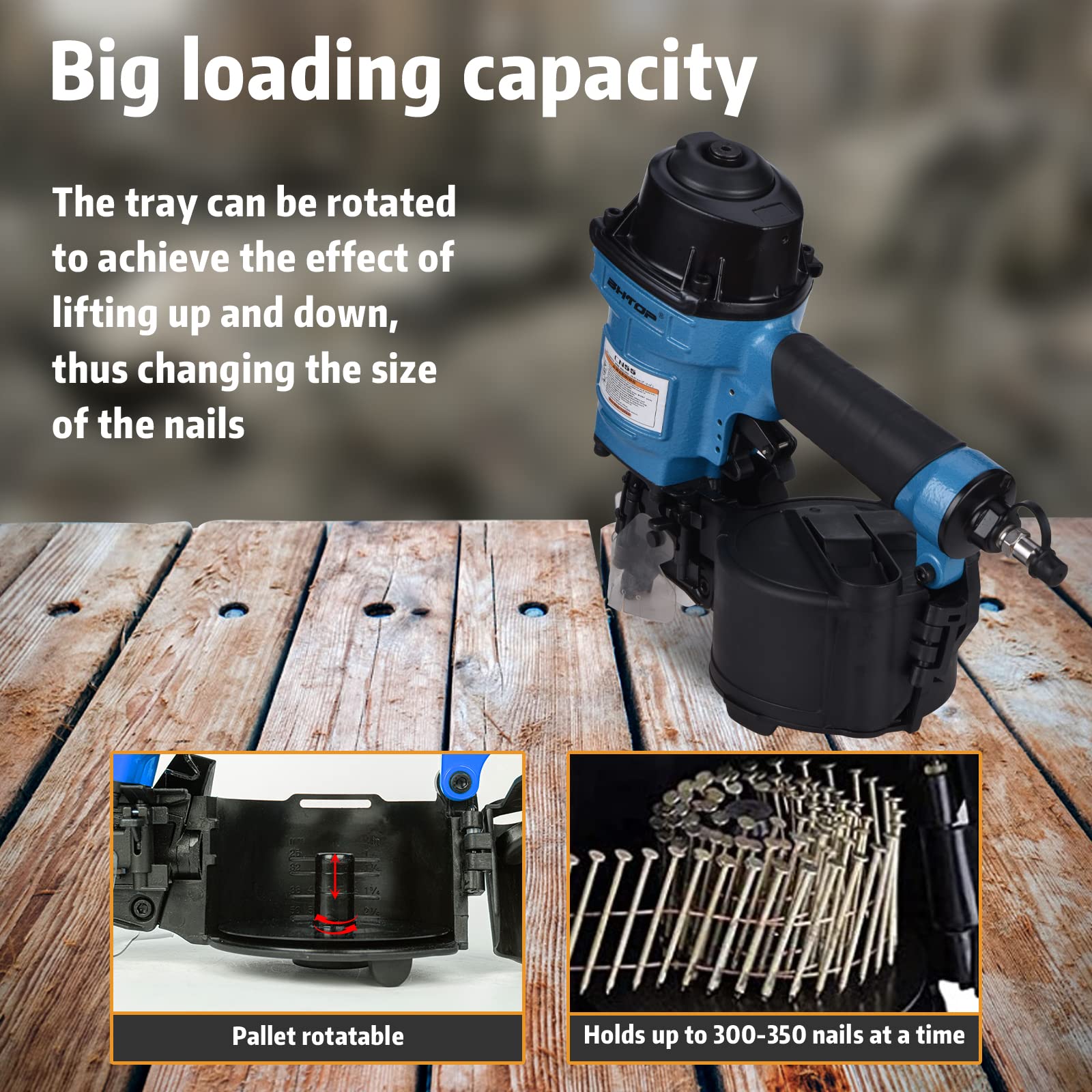 BHTOP CN55N 15 Degree Pneumatic Coil Nail Gun - Professional 1-1/4