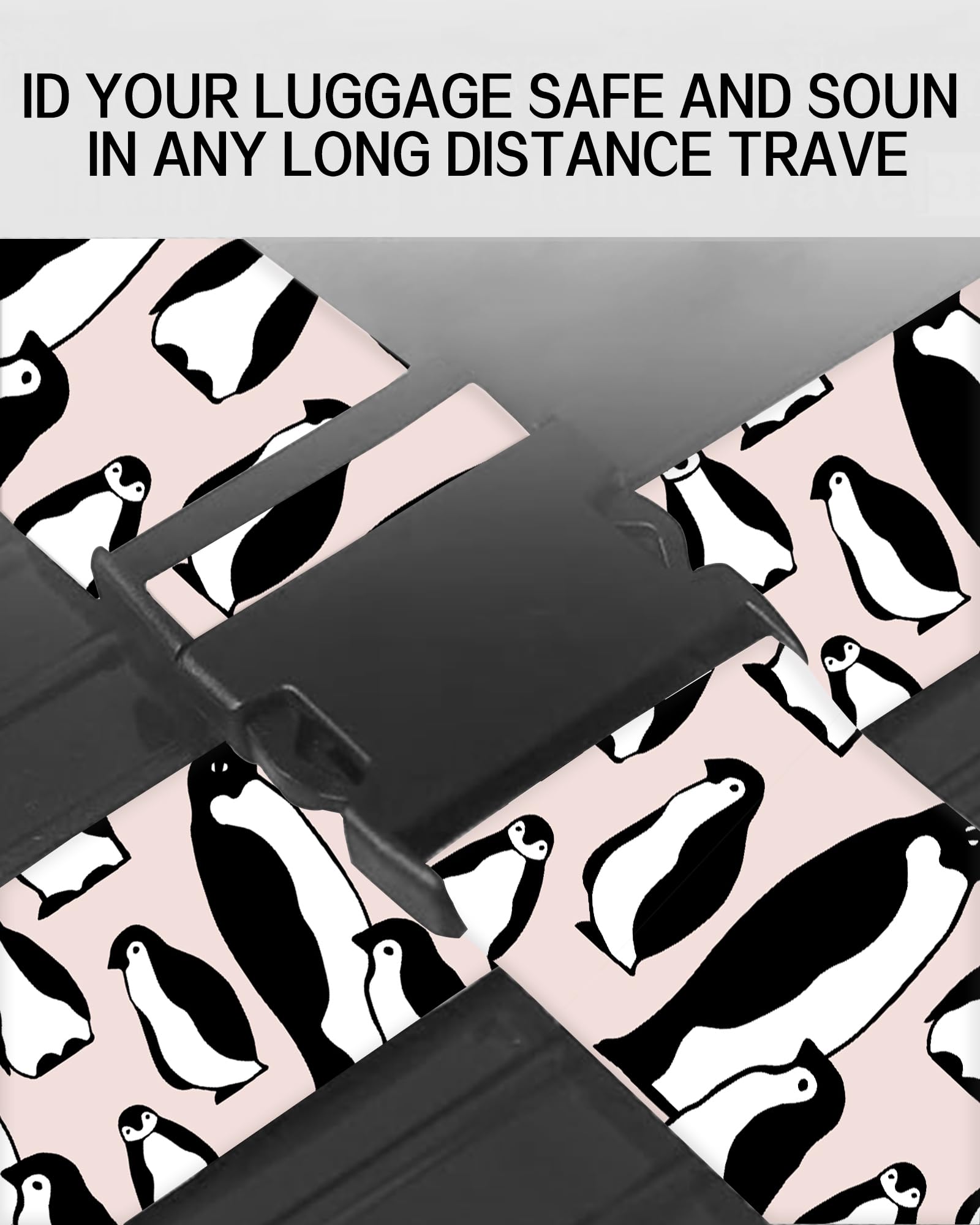 Durable Adjustable Luggage Straps for Suitcases - Wide Travel Belt with Secure Buckle | Cute Penguin Design Suitcase Identifier | Perfect for Air Travel, Cruise Vacations & Business Trips