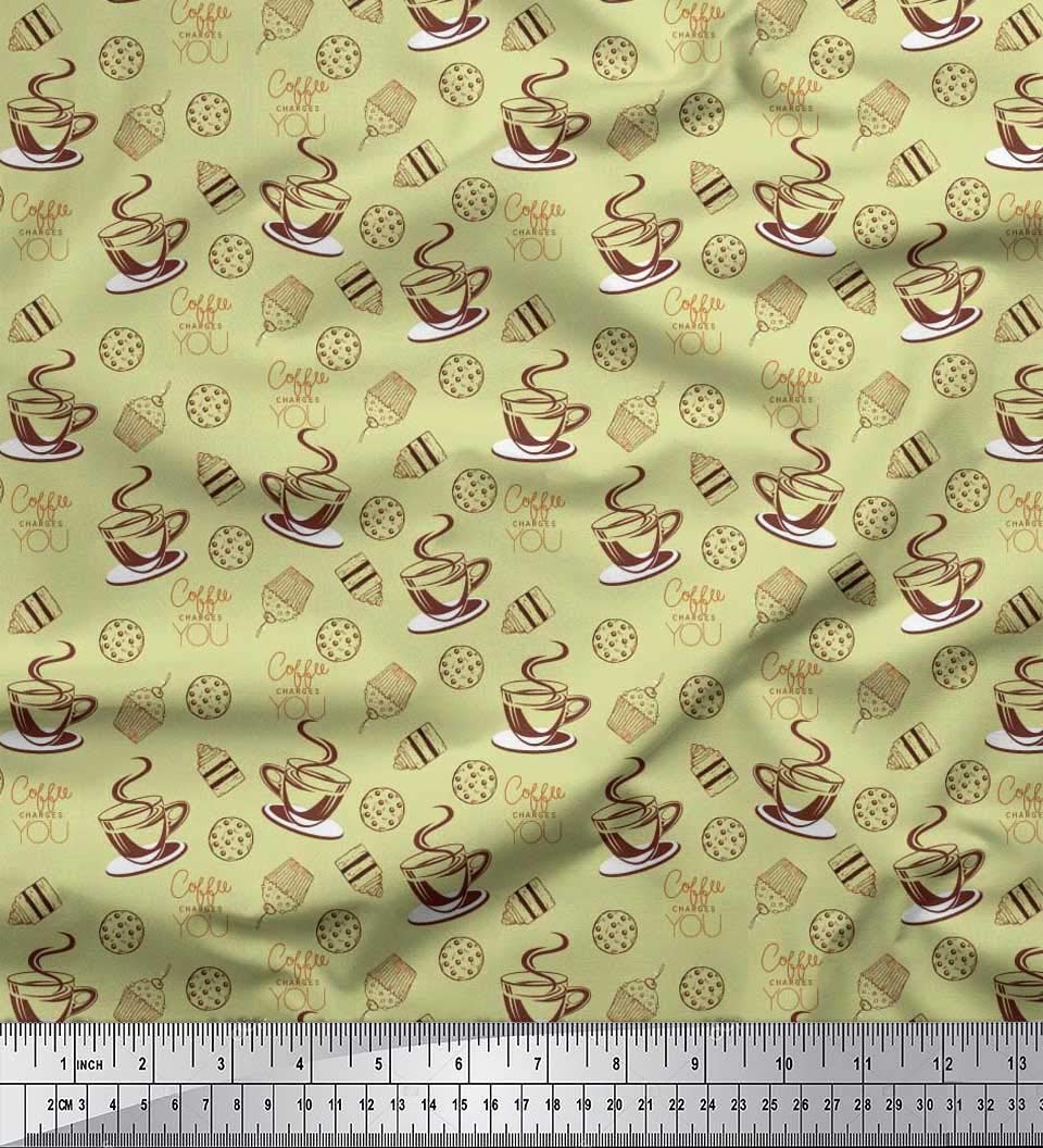 Soimoi Cotton Jersey Beige Fabric by The Yard - 58 Inch Wide - Coffee, Cookies & Cupcake Print Textile - Soft Fashion & Home Decor Material for DIY Dresses, Curtains, Quilting and Crafts