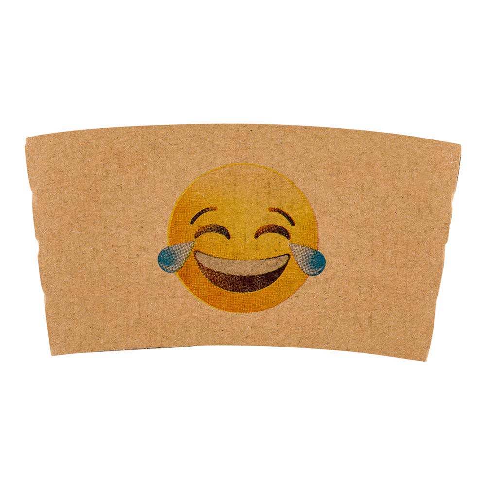 Restpresso 5.1 x 2.8 Inch Coffee Cup Sleeves - 1000 Pack Corrugated Kraft Paper Disposable Hot Beverage Sleeves with Crying-Laughing Emoji Design | Heat-Resistant for Coffee Shops, Cafes & Takeout Services