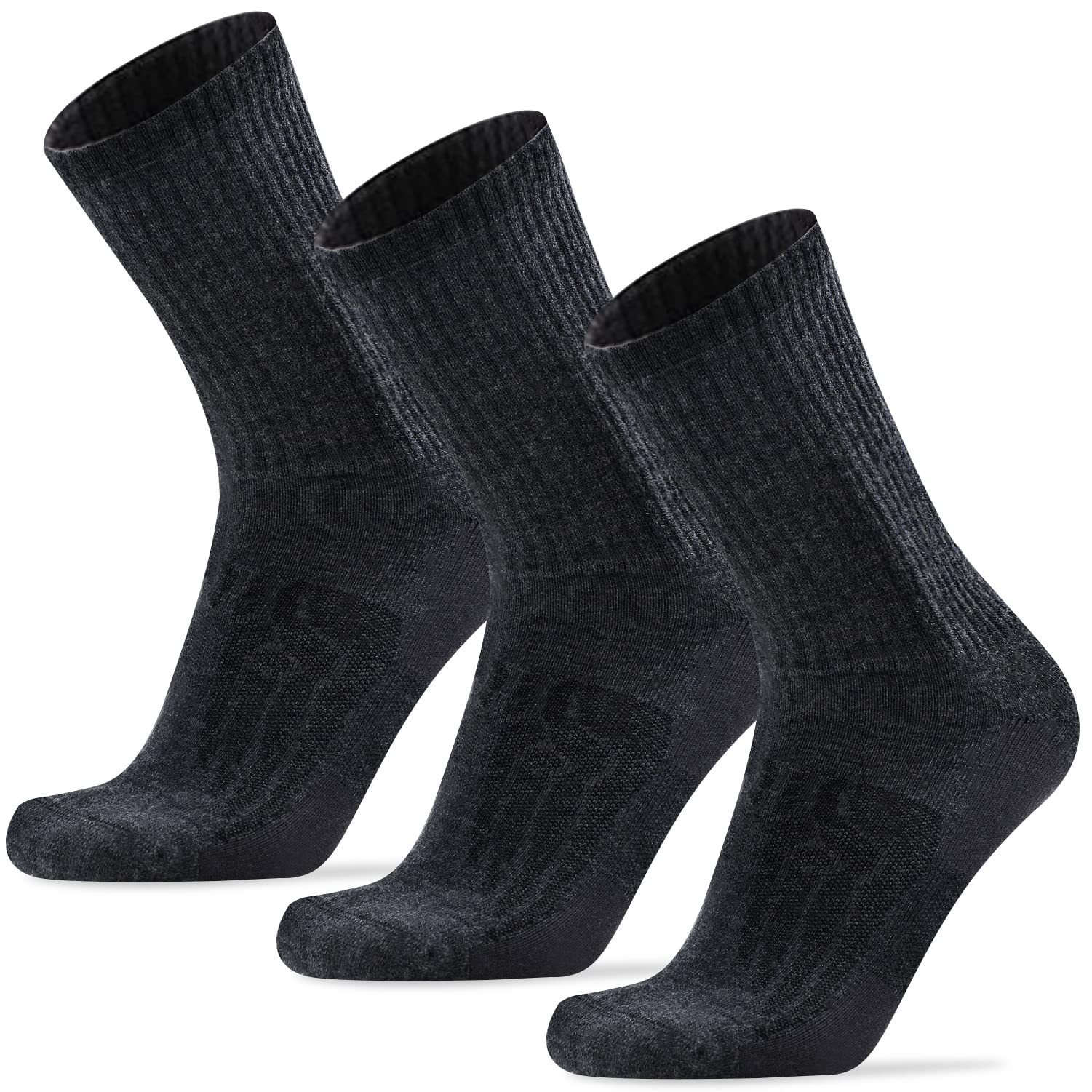 3 Pack Merino Wool Hiking Socks for Men & Women - Warm Thick Cushioned Crew Socks for Walking, Running & Outdoor Activities | Perfect for Hiking, Camping & Winter Sports
