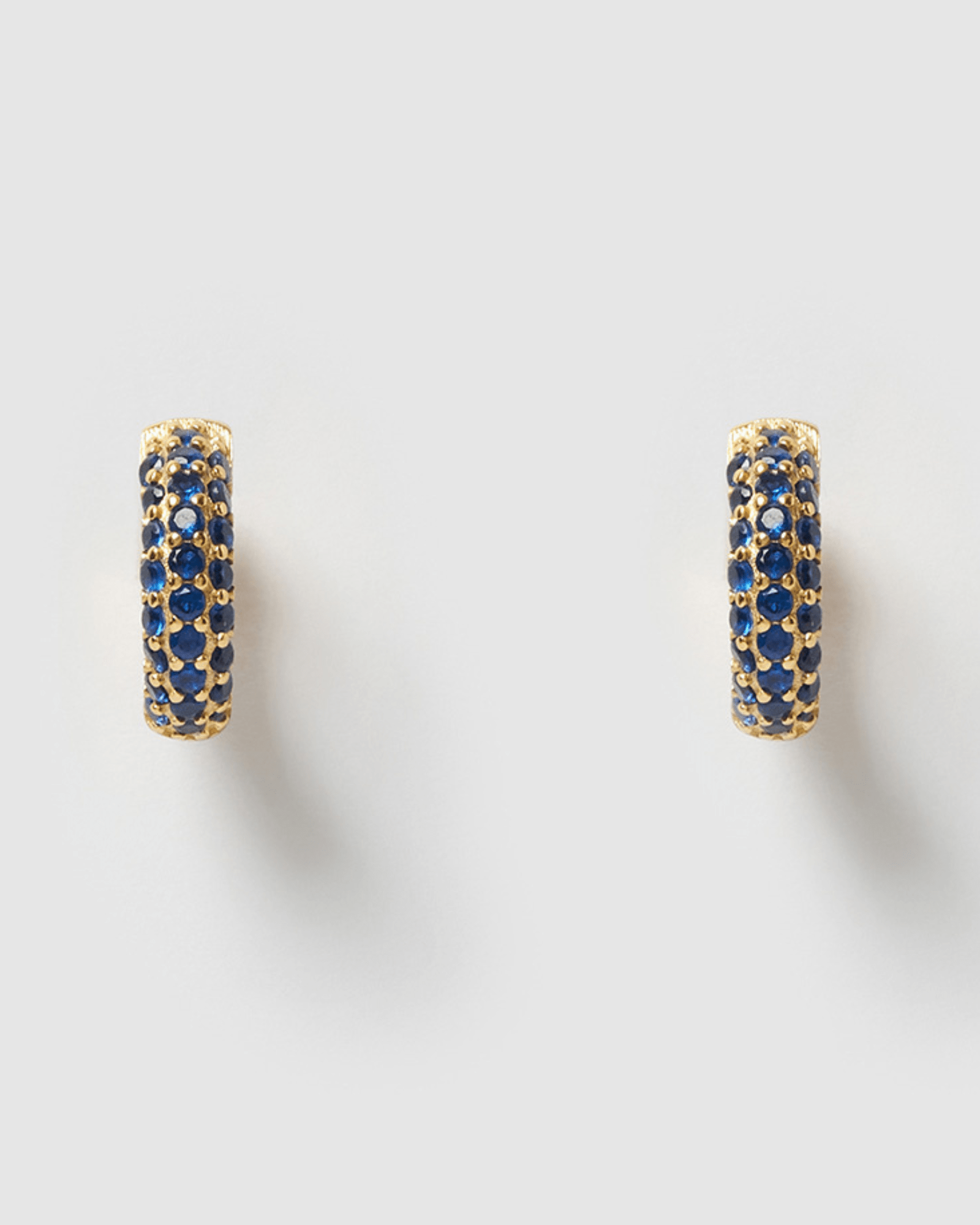 Izoa Mini Huggie Hoop Earrings for Women - 14K Gold Plated Blue CZ Studs - Dainty Everyday Jewelry for Work, Date Night & Gifting