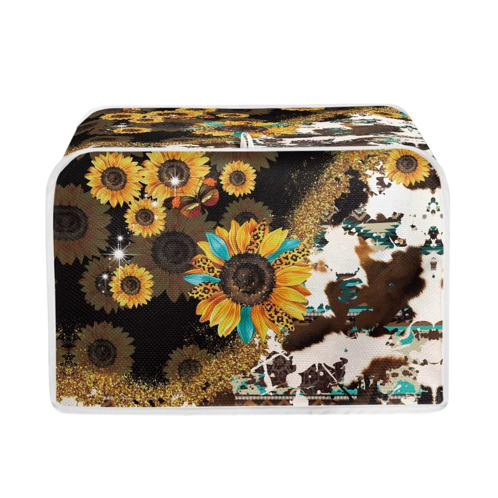 Mumeson Cow Sunflower Toaster Cover for 2 Slice Toaster Oven - Kitchen Appliance Dust Protector for Bread Maker & Small Appliances - Perfect for Farmhouse & Country Style Kitchen Decor