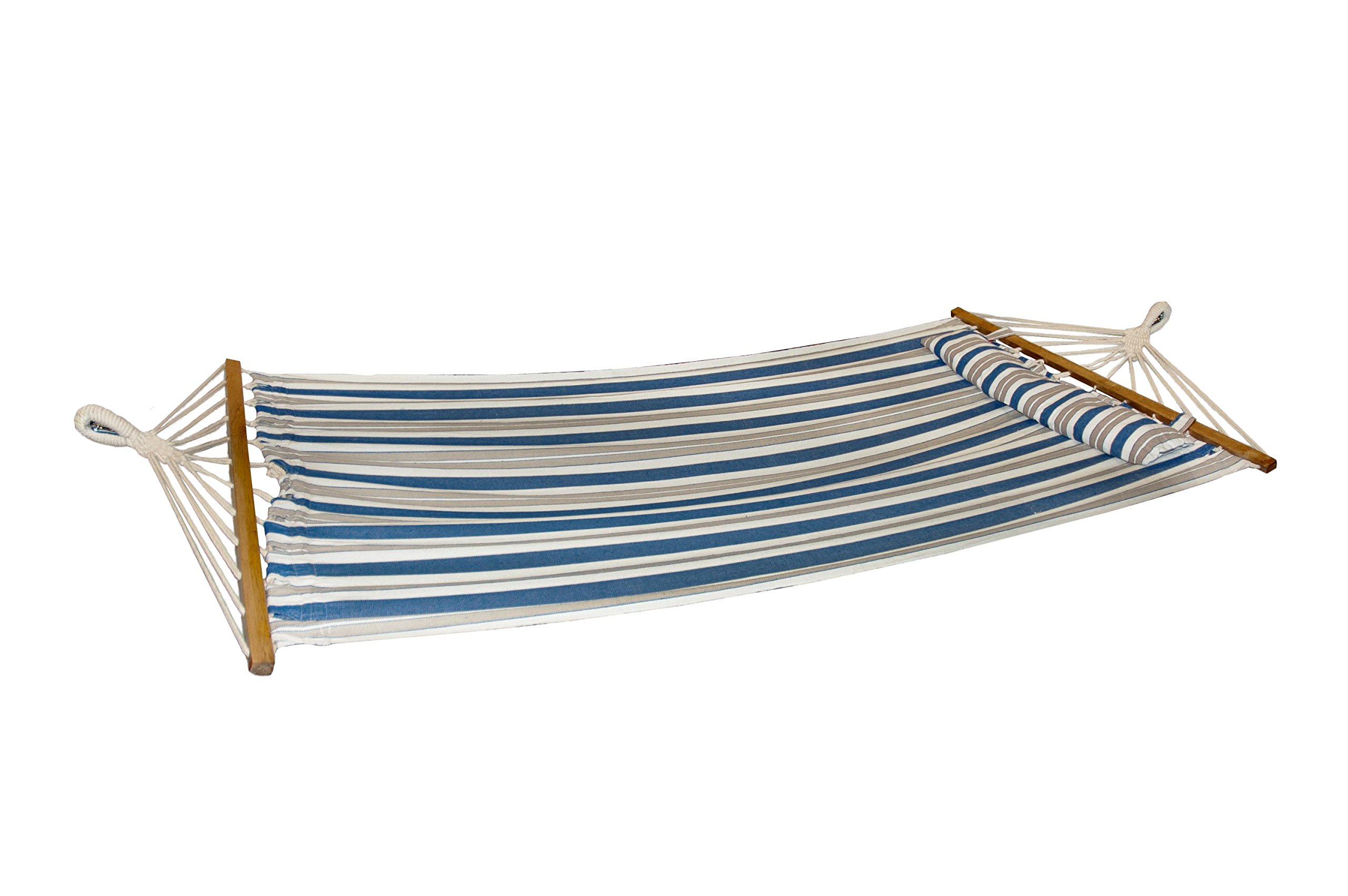 Bliss Hammocks BH-404H 48-Inch Wide Caribbean Style Hammock with Pillow - Heavy Duty 265lb Capacity Poolside, Patio & Backyard Hanging Bed - Includes Straps & Chains - Eco-Friendly Polyester Cotton Blend in Nautical Stripe Design - Perfect for Relaxing Outdoors, Beach Trips & Garden Lounging