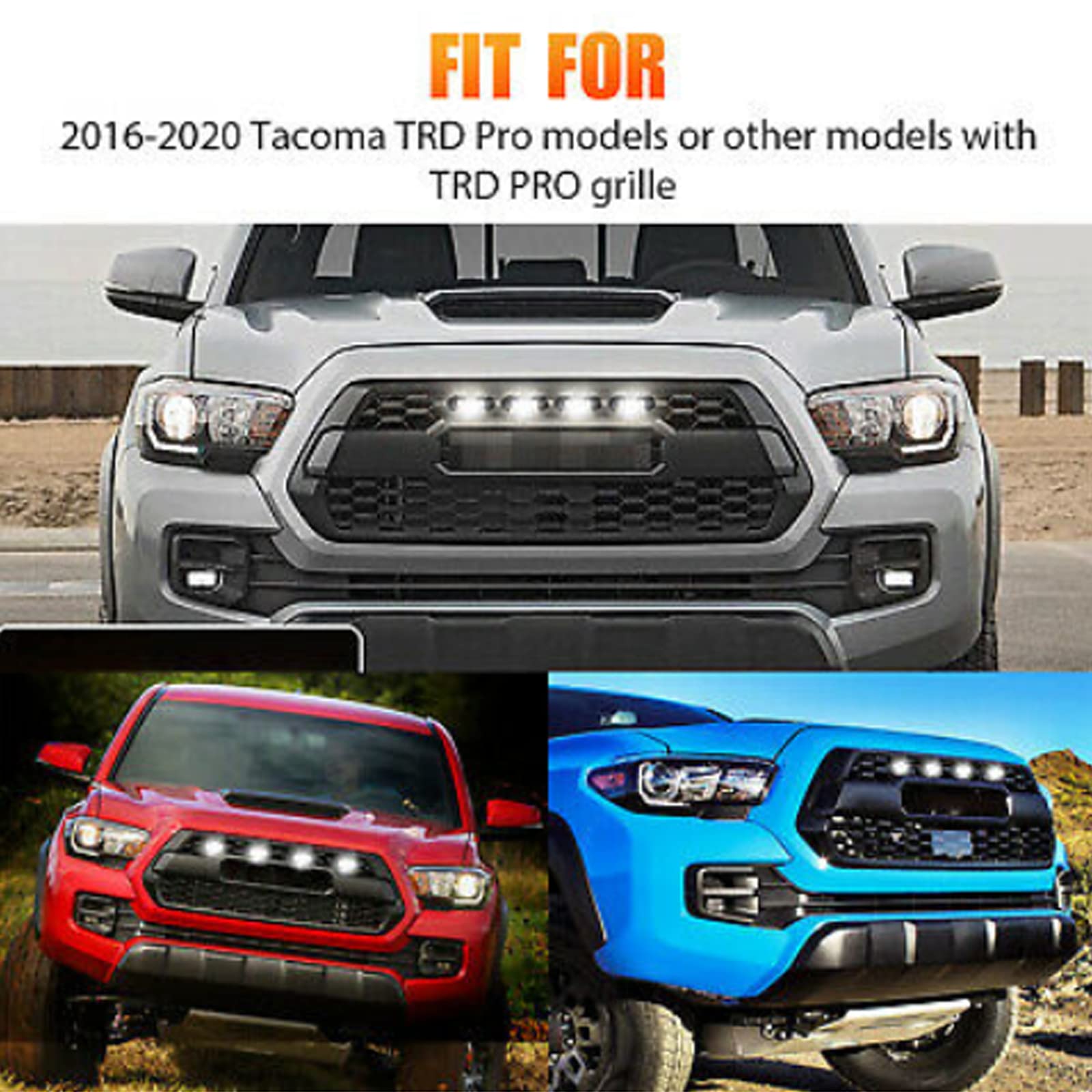 2016-2022 Toyota Tacoma TRD PRO LED Grill Lights - White Light with Black Housing - Easy Installation with Harness & Fuse - Perfect for Off-Roading, Night Driving & Truck Customization