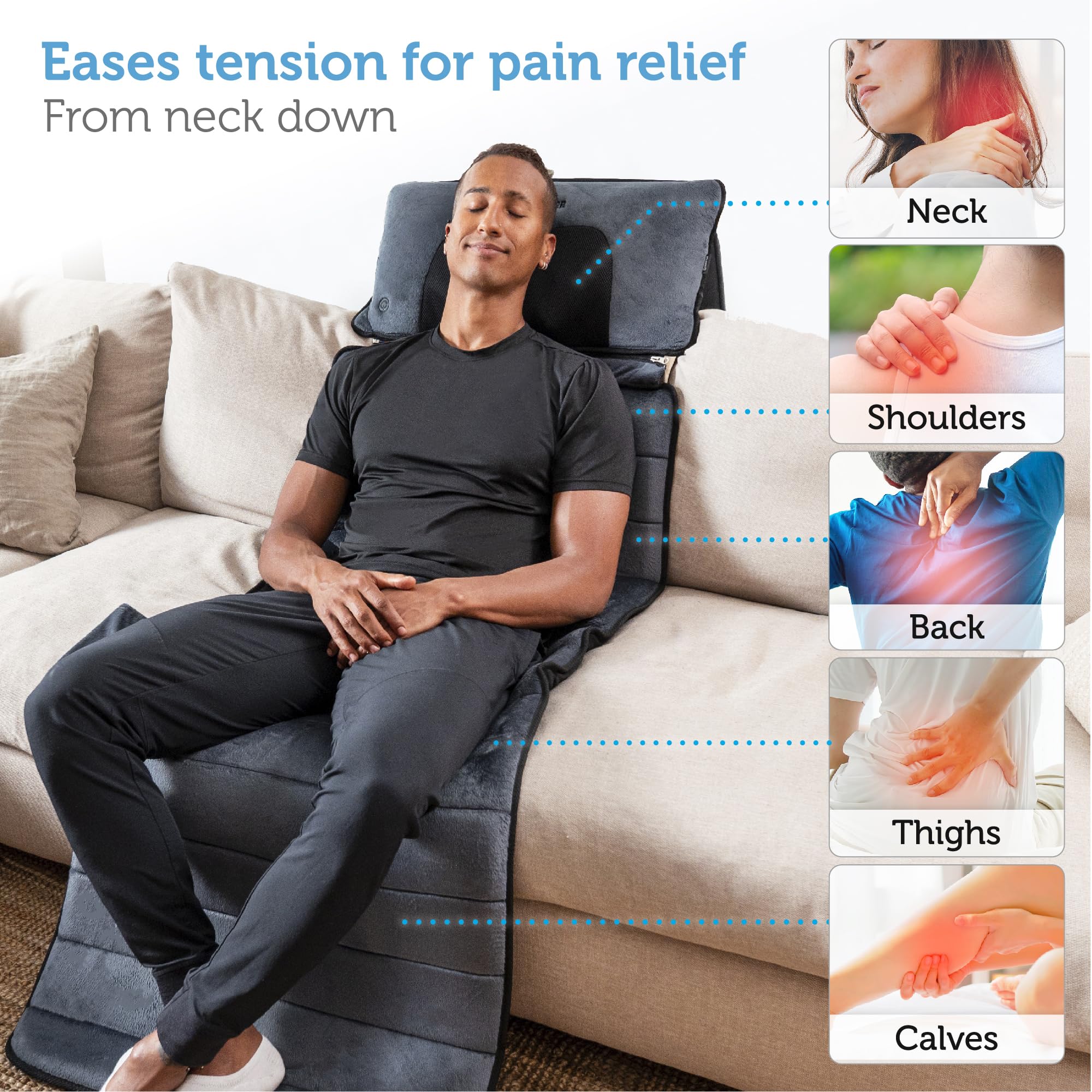 COMFIER Full Body Massage Mat with Adjustable Neck Pillow - 10 Vibration Motors & 4 Heating Pads for Back Pain Relief - Perfect Father's Day Gift for Men (Home/Office Use, Relaxation & Muscle Recovery)