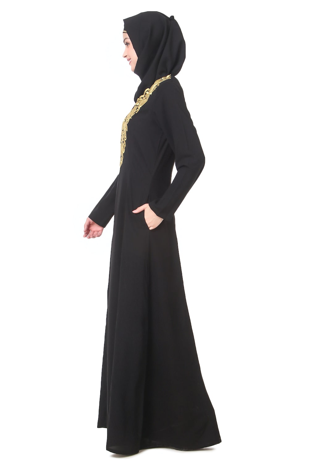 Elegant Gold Embroidered Abaya Dress for Women - Perfect for Weddings, Parties & Special Occasions