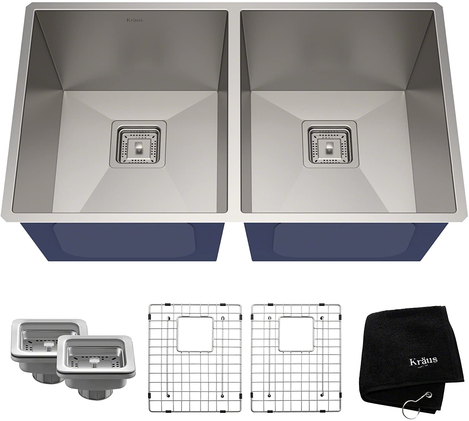 KRAUS Pax Zero Radius 31.5 x 18.5 x 10 Inch 16 Gauge Undermount Double Bowl Stainless Steel Kitchen Sink - Perfect for Modern Kitchens, Dishwashing & Food Prep