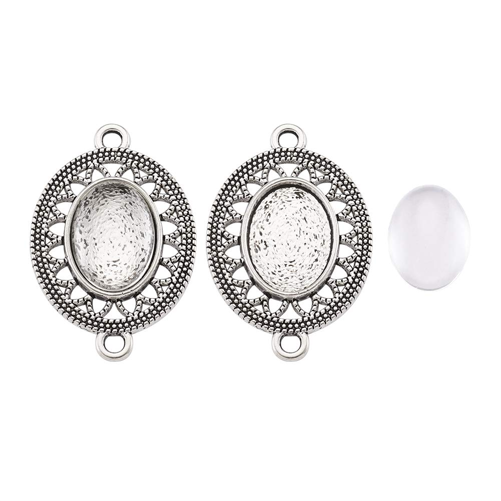 FASHEWELRY 10 Sets Tibetan Style Alloy Oval Bezel Pendant Trays with Clear Glass Cabochons - DIY Jewelry Making Supplies for Necklaces, Bracelets & Photo Pendants (Great for Handmade Gifts & Craft Projects)