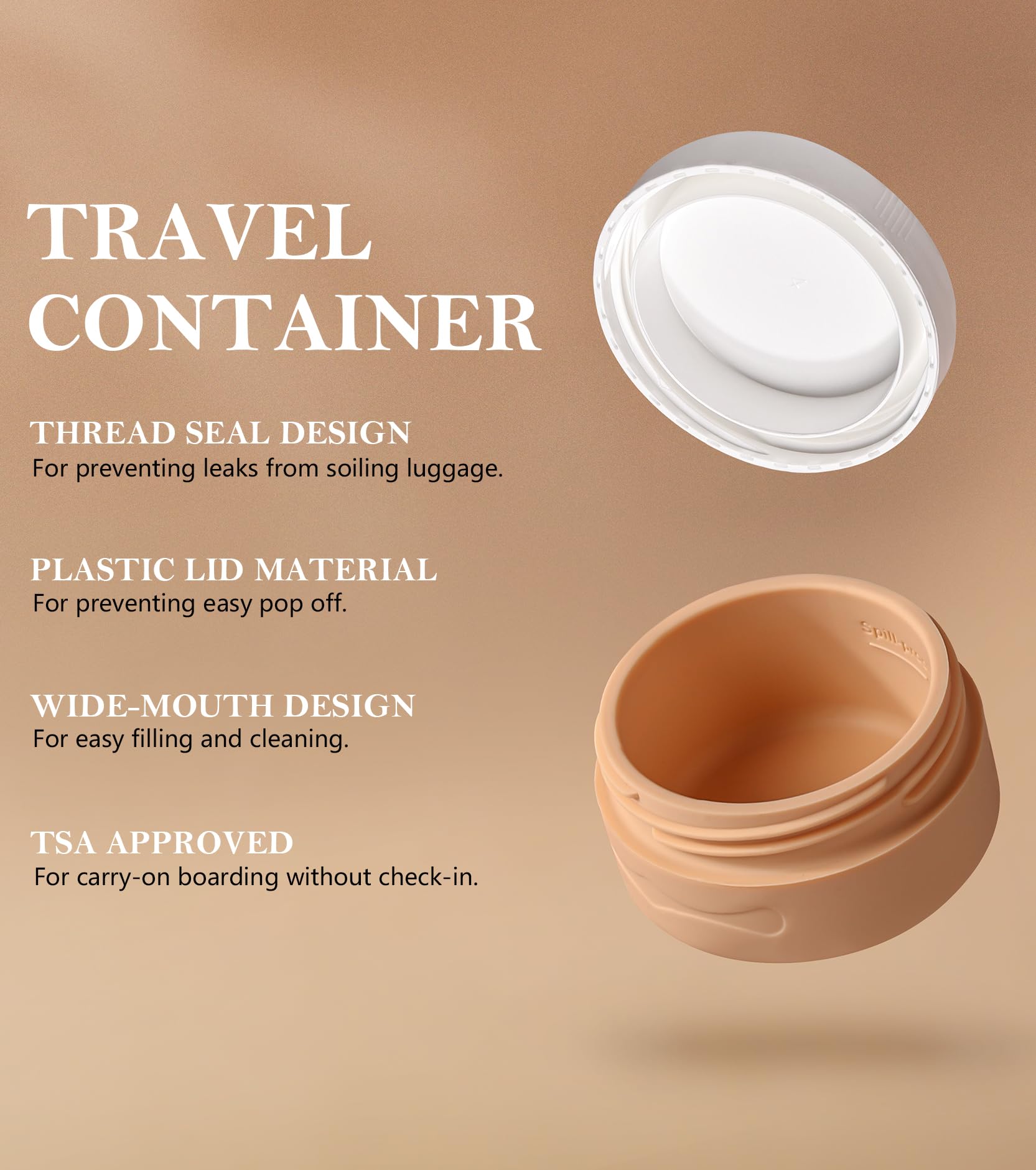 TSA Approved Travel Size Silicone Containers for Toiletries (1.35 fl oz/40ml) - Leakproof Cream Jars with Clear Cosmetic Bag & Spatula - Perfect for Skincare Essentials, Air Travel & On-The-Go Beauty Routine