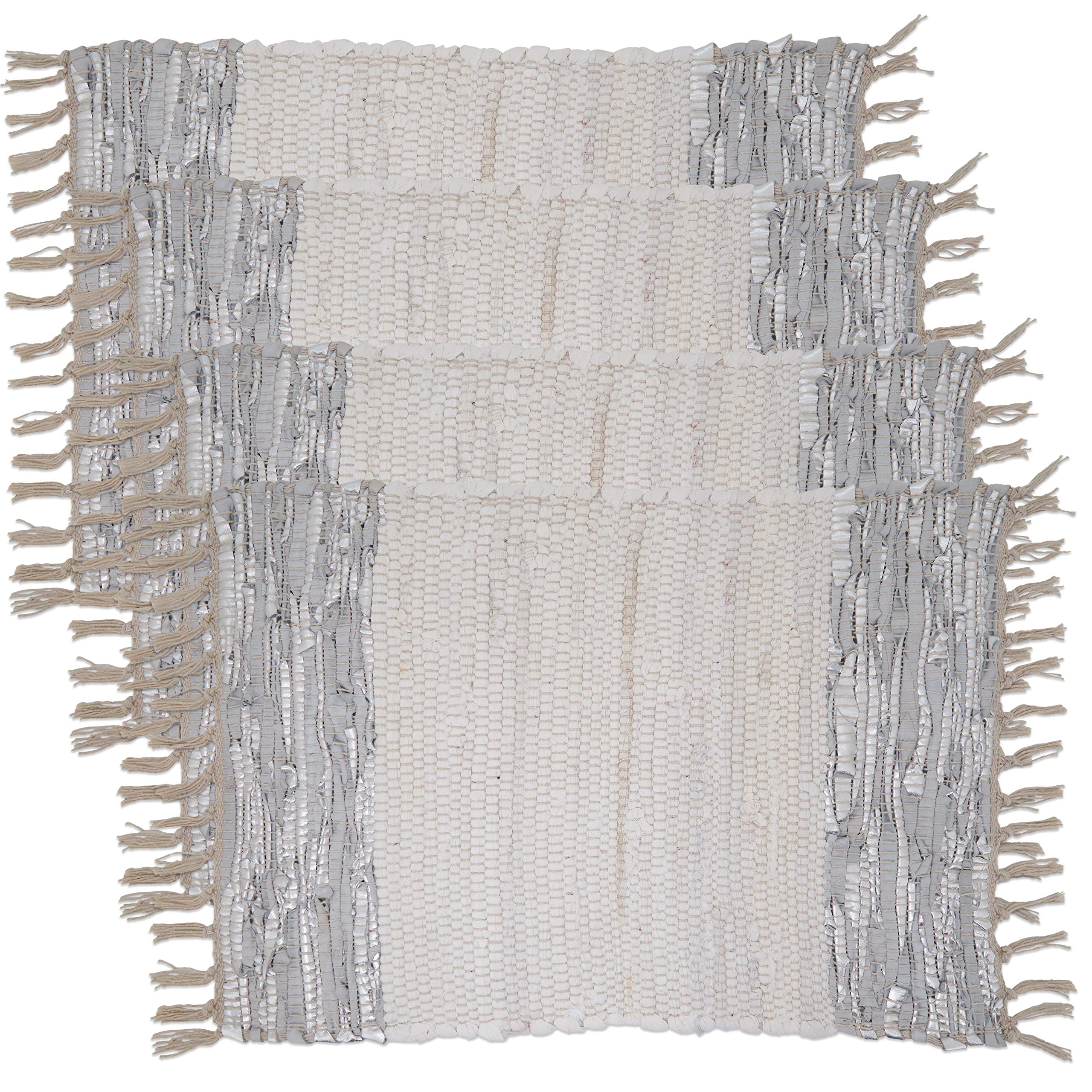Premium Striped Leather Chindi Placemats Set of 4 - Boho Chic Table Decor for Dining Room, Kitchen & Outdoor Entertaining