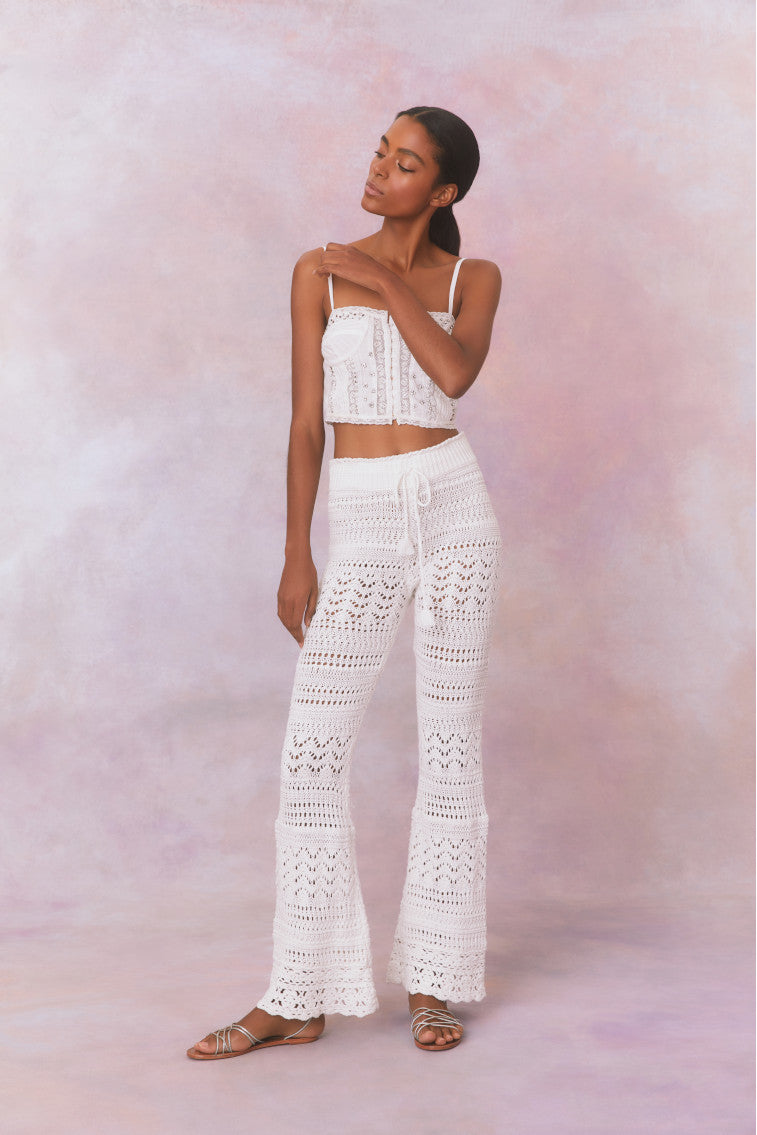 Fosta Women's Boho Crochet Pants - Comfortable Lace Knit Lounge Pants for Yoga, Beach & Summer Vacation Outfits