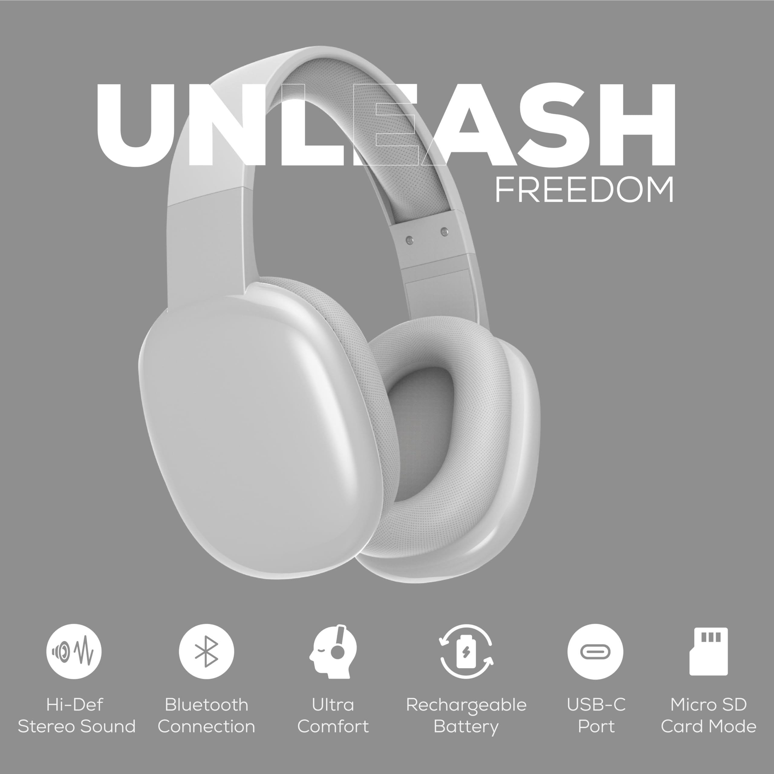 Gabba Goods Wireless Over-Ear Bluetooth Headphones with Mic - Noise Cancelling Headset for Travel, Work & Gaming - Built-in MicroSD, Wired Mode - Compatible with TV, PC, Smartphone (Silver) - Perfect for Commuting, Office Calls & Entertainment