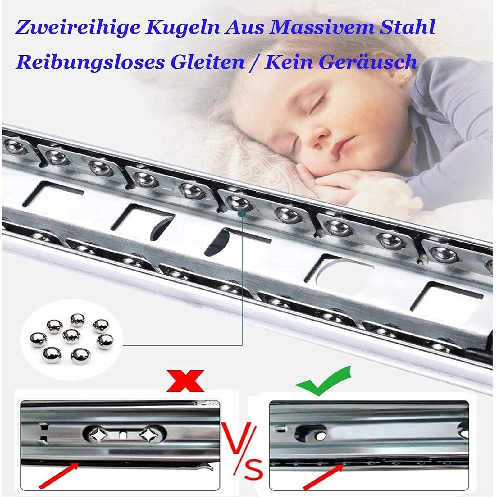 Heavy Duty Drawer Slides with Lock - 120kg Bearing Capacity, 3-Section Soft Close Full Extension Ball Bearing Side Mount Drawer Runners (14inch/355.6mm, 1-Pair) - Perfect for Kitchen Cabinets, Office Furniture & Tool Storage