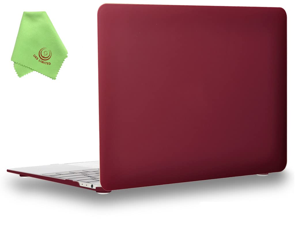 UESWILL Matte Hard Shell Case Cover for MacBook 12 inch Retina Display (A1534) - Soft Touch Protective Laptop Case with Microfiber Cleaning Cloth, Wine Red - Perfect for Work, Travel & School Use