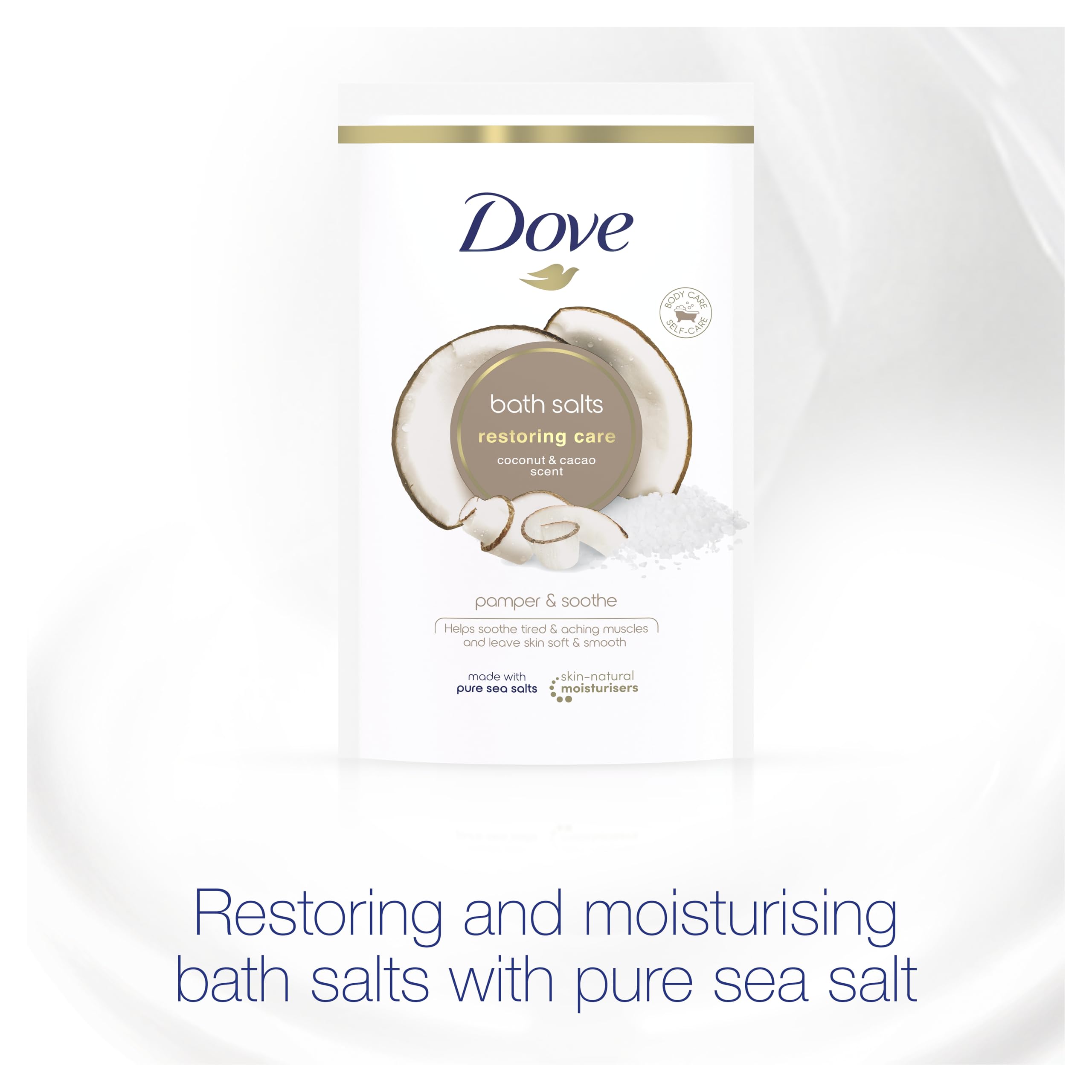 Dove Restoring Care Coconut & Cacao Bath Salts 900g - Skin Moisturizing & Relaxing Bath Soak with Natural Ingredients for Smooth Soft Skin | Perfect for Stress Relief & Self-Care Evenings