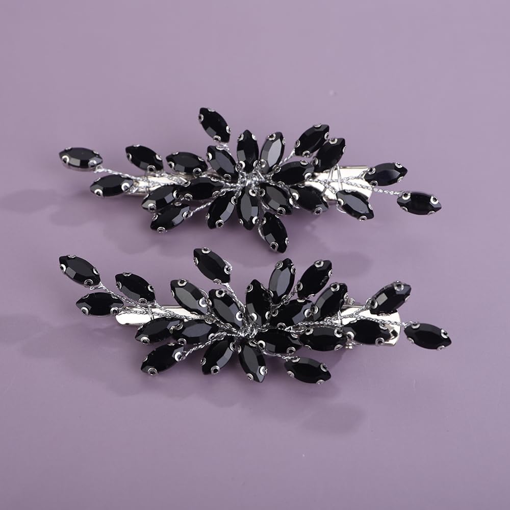 Sparkly Black Rhinestone Bridal Hair Clips - Crystal Wedding Hair Barrette for Women - Elegant Decorative Hair Accessories & Jewelry - Perfect for Weddings, Prom, Parties & Special Occasions