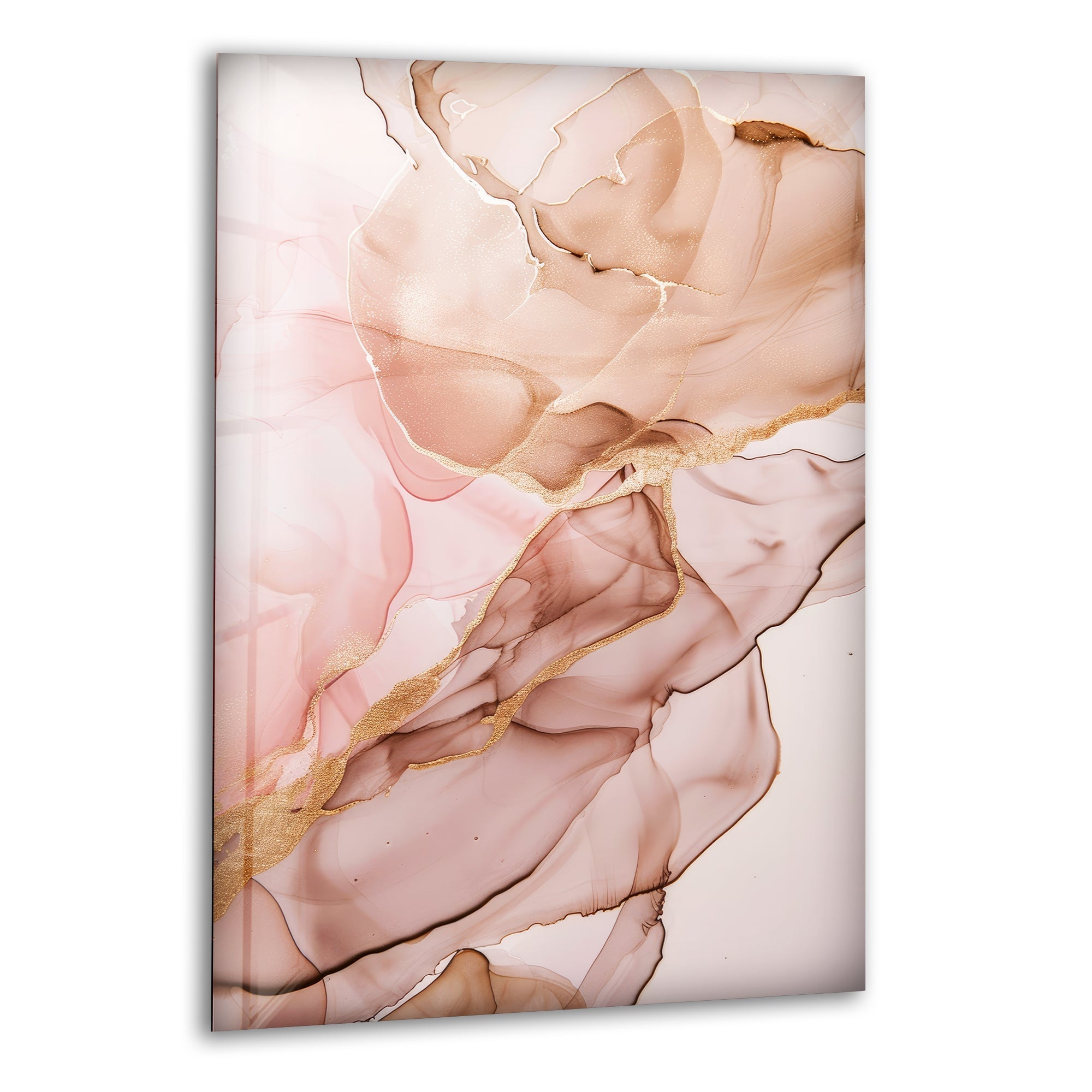 Abstract Rose Gold Alcohol Ink Glass Wall Art - Modern Home Decor for Living Room, Bedroom & Office