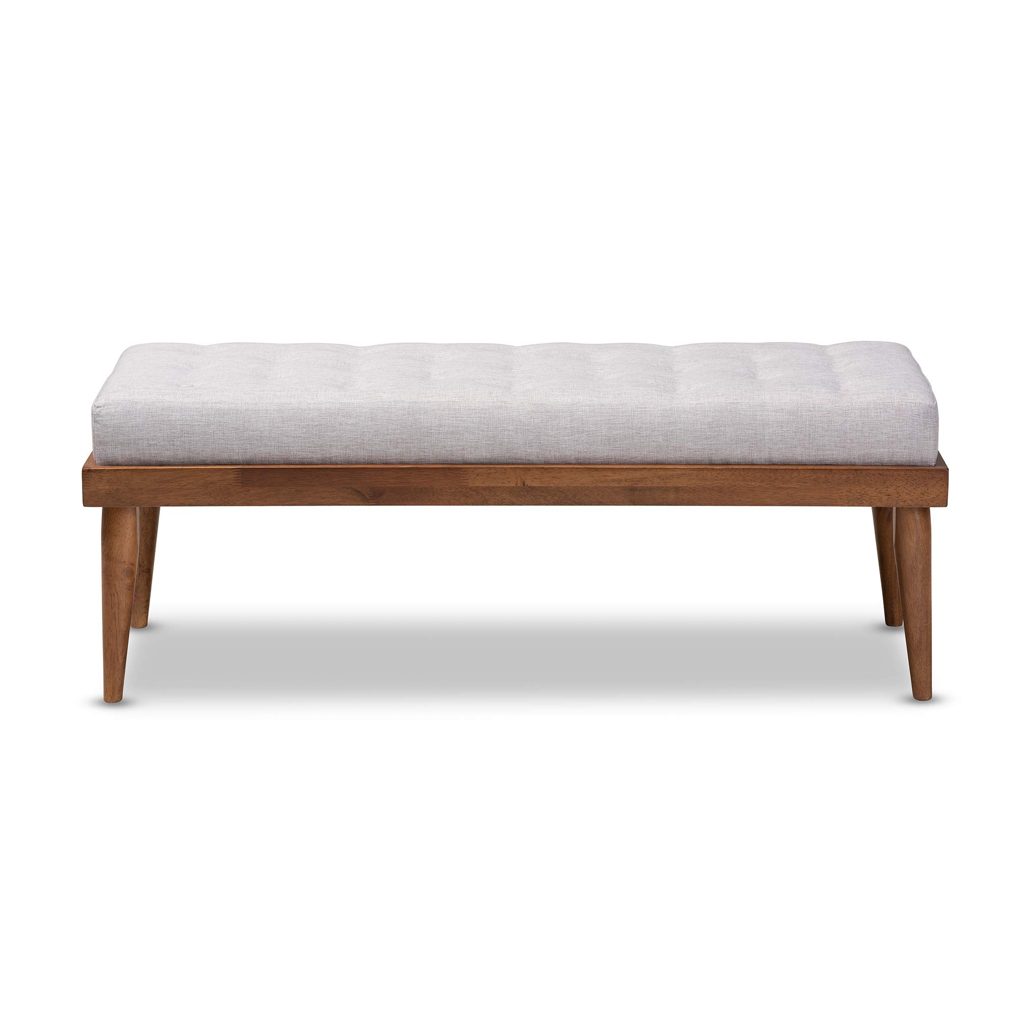 Baxton Studio Modern Wooden Bench with Walnut Finish - Stylish Grayish Beige Upholstered Seat - Perfect for Entryway, Bedroom or Living Room Furniture