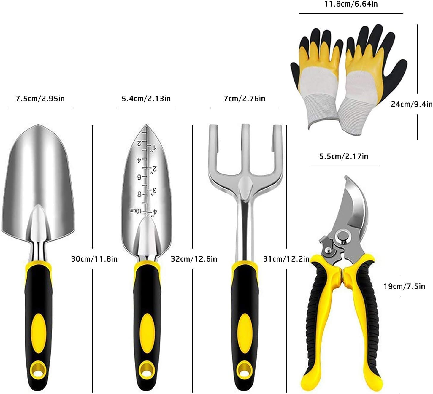 Premium Stainless Steel Garden Tool Set - 5PCS (Pruning Shears, Hand Trowel, Transplanter, Hand Rake & Gardening Gloves) for Planting, Weeding & Landscaping - Durable Outdoor Gardening Essentials for Home Gardeners