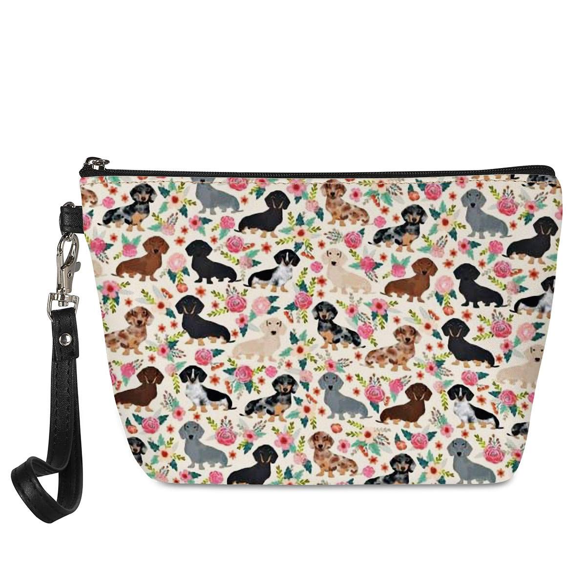 AMZBeauty Beagle Flower Makeup Bag - PU Leather Cosmetic Pouch with Zipper, Travel Toiletry Organizer for Women | Perfect Gift for Travel, Gym & Daily Use