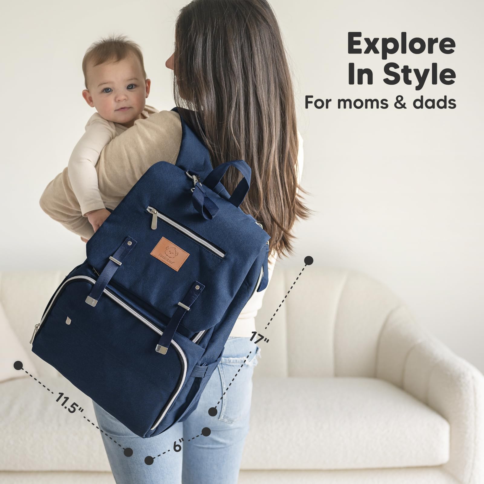KeaBabies Baby Diaper Backpack - Large Waterproof Diaper Bag for Boys & Girls, Travel Backpack with Changing Pad (Navy Blue) | Perfect for Daycare, Travel & On-the-Go Parents