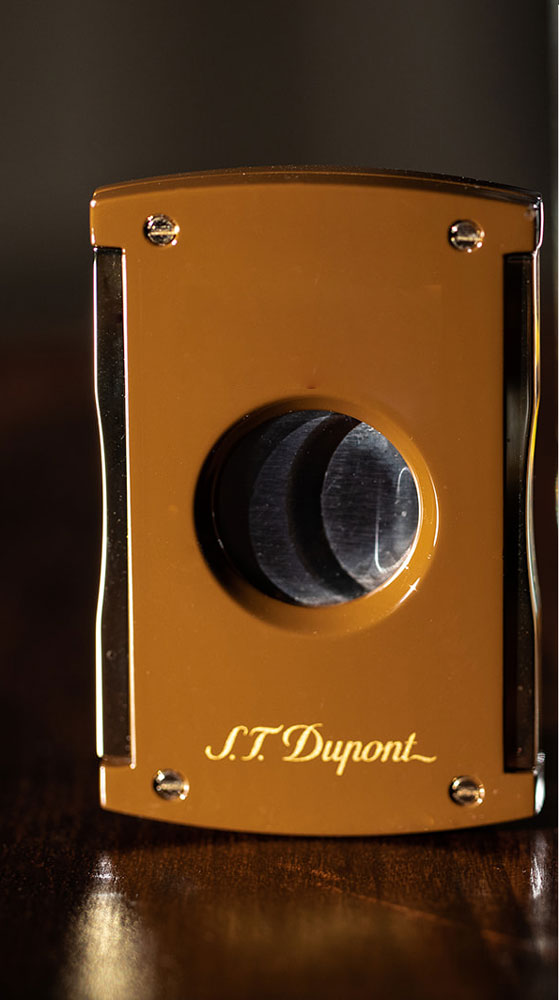 Premium S.T. Dupont MaxiJet Brown & Gold Cigar Cutter - Luxury Guillotine Cutter for Perfect Cuts - Ideal for Cigar Aficionados & Special Occasions