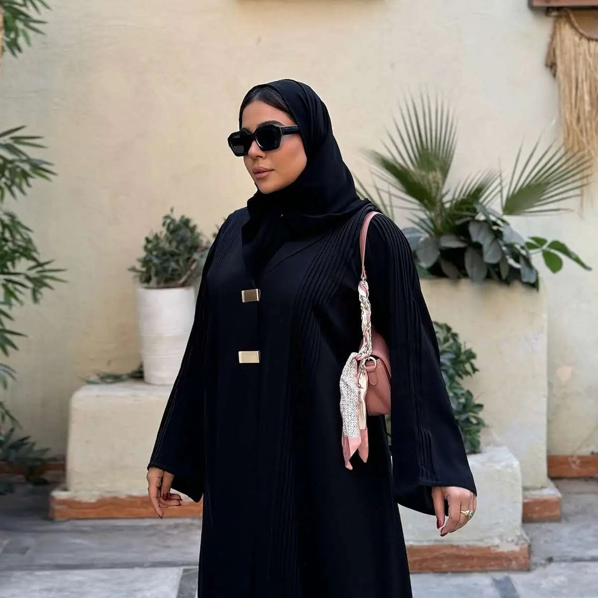 Elegant Pleated Arab Dubai Open Abaya Dress #25189 - Modest Muslim Fashion for Women, Perfect for Prayer, Weddings & Special Occasions