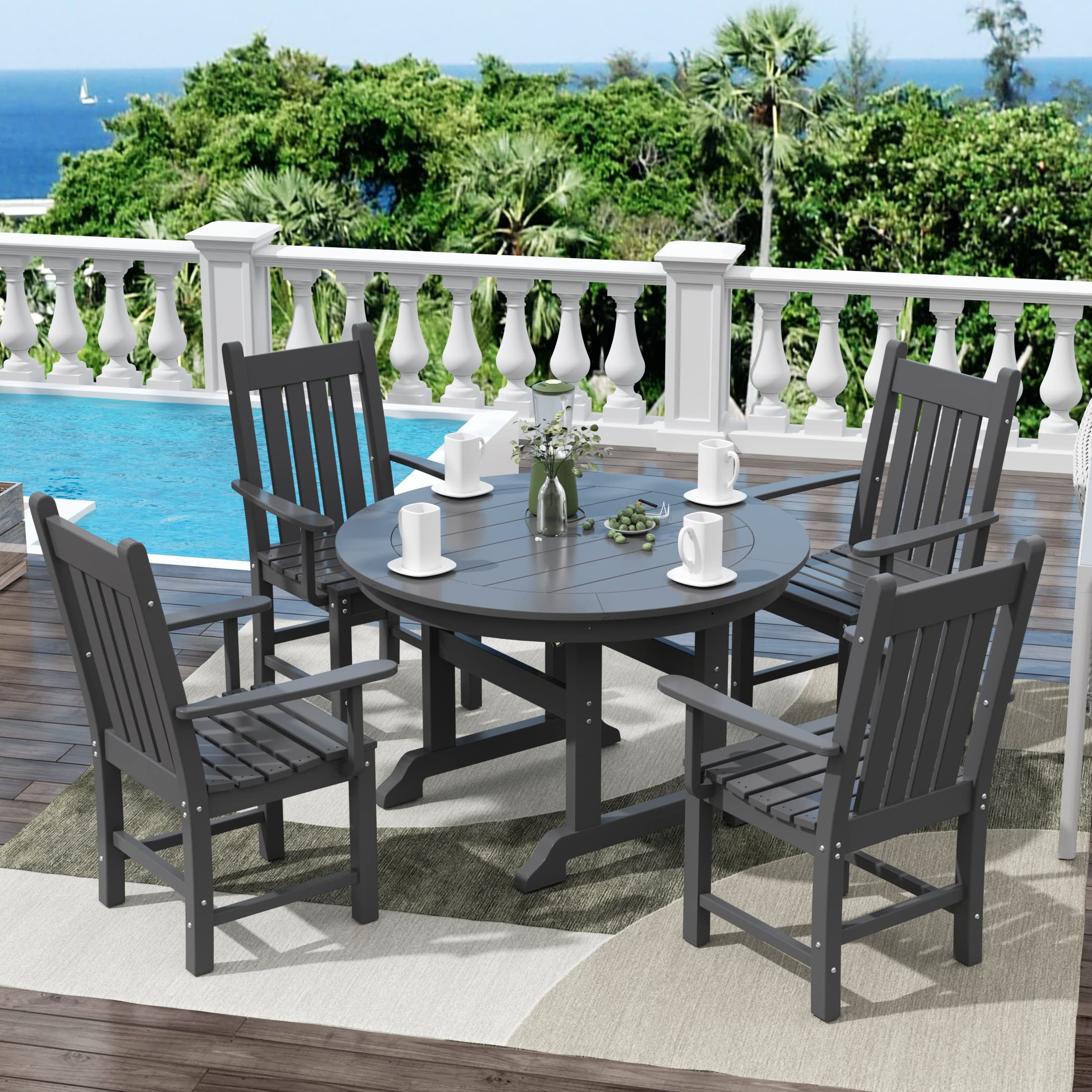 WestinTrends Malibu Classic Outdoor Dining Chairs with Arms - All-Weather Poly Lumber Adirondack Patio Chairs for Restaurant, Bistro & Backyard - 350 LBS Weight Capacity, Ergonomic Arched Backrest & Curved Seat - Gray - Perfect for Dining, Lounging & Outdoor Relaxation