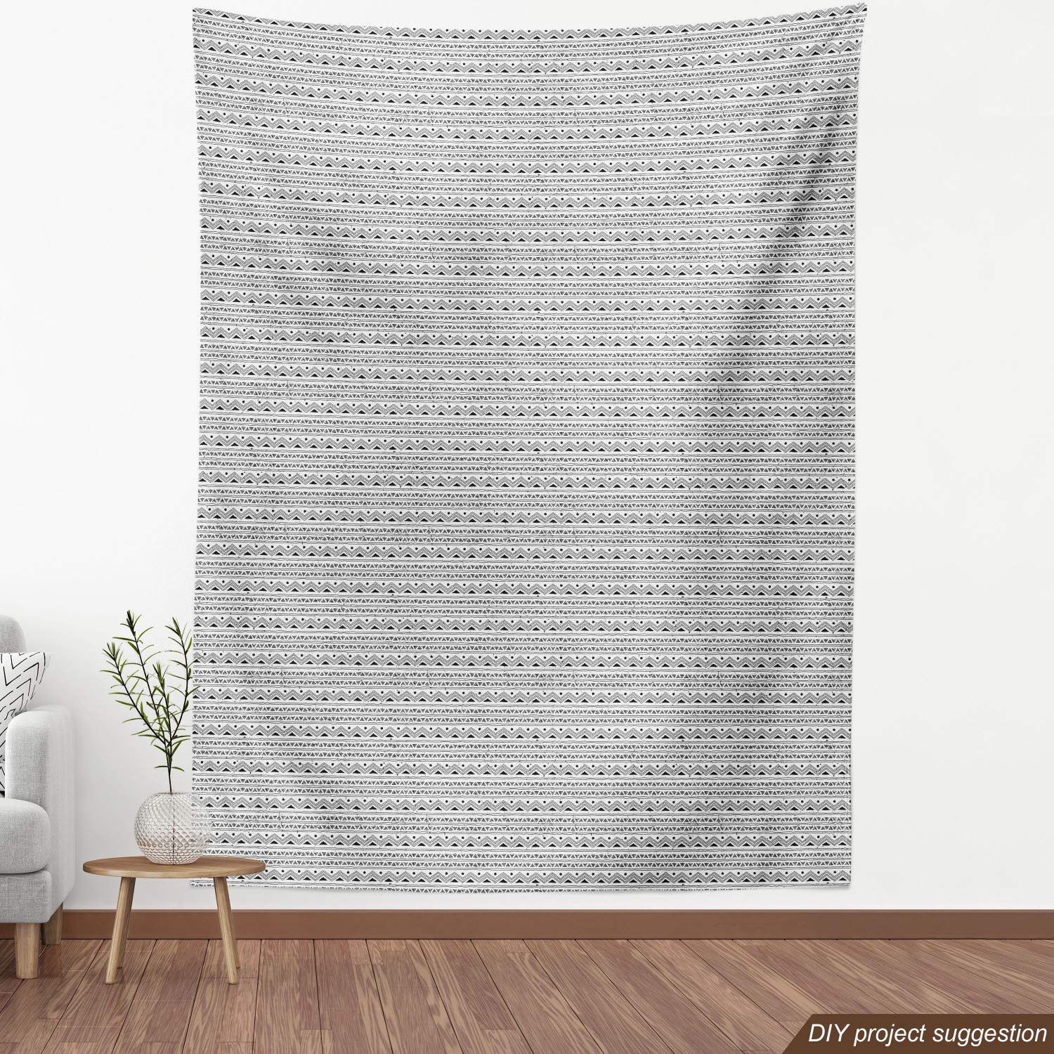 Ambesonne Tribal Fabric by The Yard - Native Hand Drawn Geometric Triangle Border Upholstery Material, Black and White Decorative Cotton Fabric for Sofa, Curtains, Pillows & Home Decor (10 Yards) | Perfect for Bohemian Living Room, Bedroom Accents & DIY Craft Projects