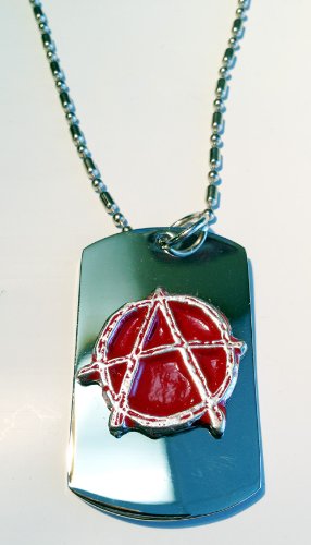Anarchy Hand-Painted Red Pewter Emblem Logo Symbols - Military Dog Tag, Luggage Tag, Keychain & Necklace | Punk Fashion Accessories for Bikers, Travelers & Rebels
