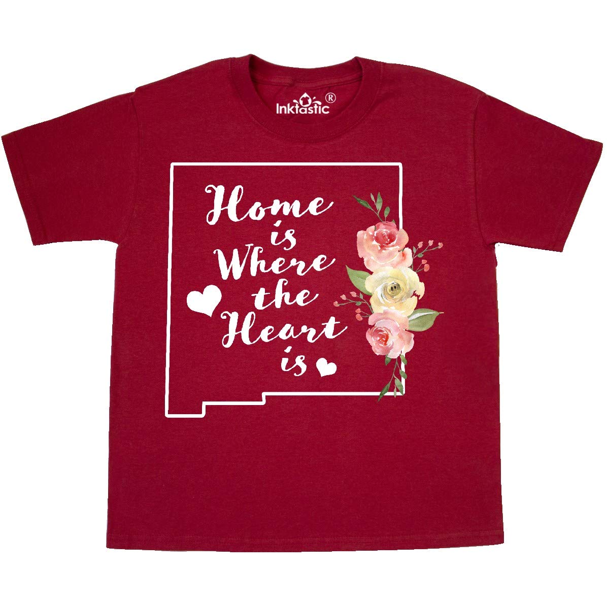 Inktastic New Mexico Home is Where The Heart is Watercolor Youth T-Shirt - Soft Cotton Tee for Kids & Teens - Perfect for School, Travel & Family Vacations
