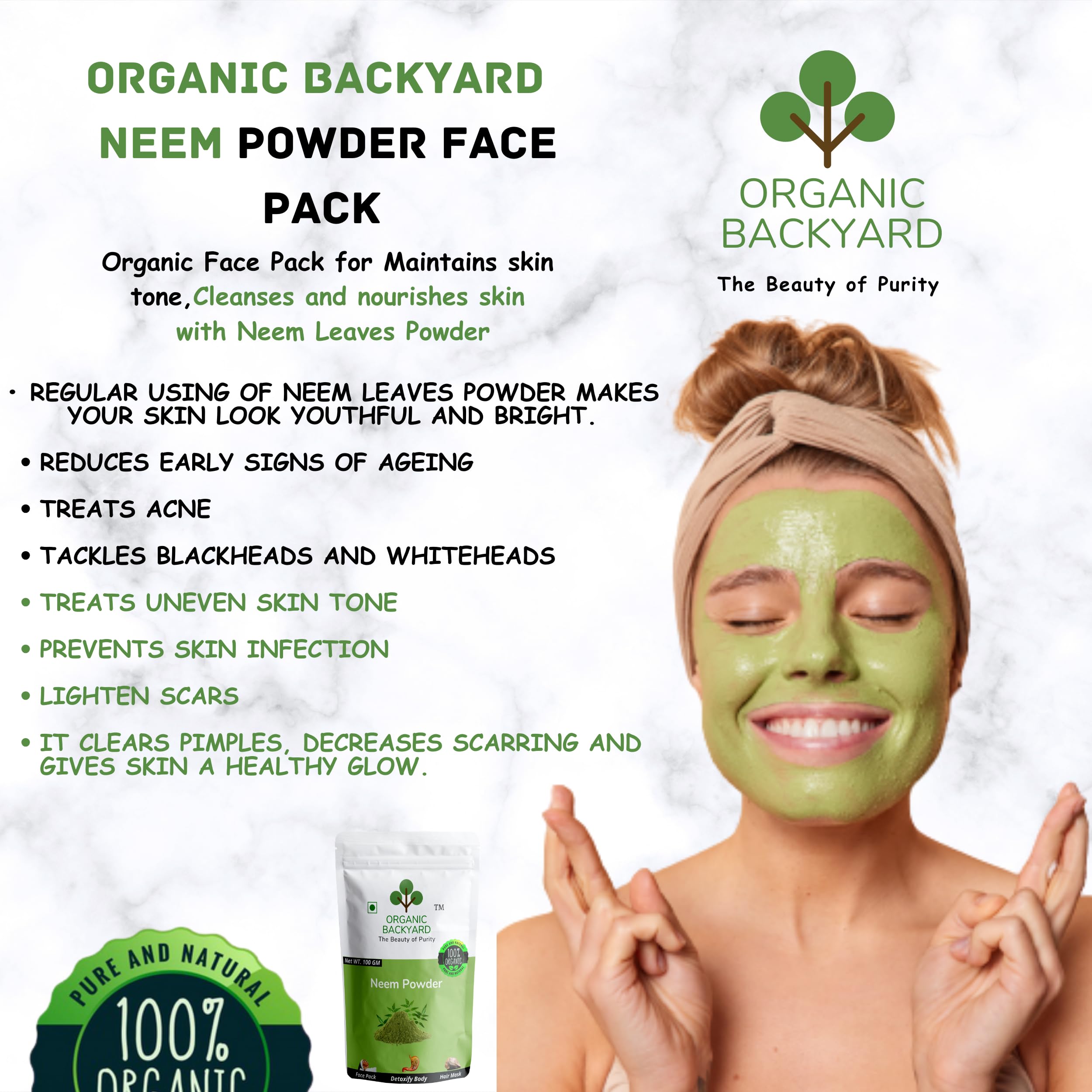 Organic Neem Leaf Powder for Face Care - 100% Natural, Chemical-Free Skincare Solution | Acne Treatment, Dark Spot Remover, Skin Brightening for Daily Beauty Routine