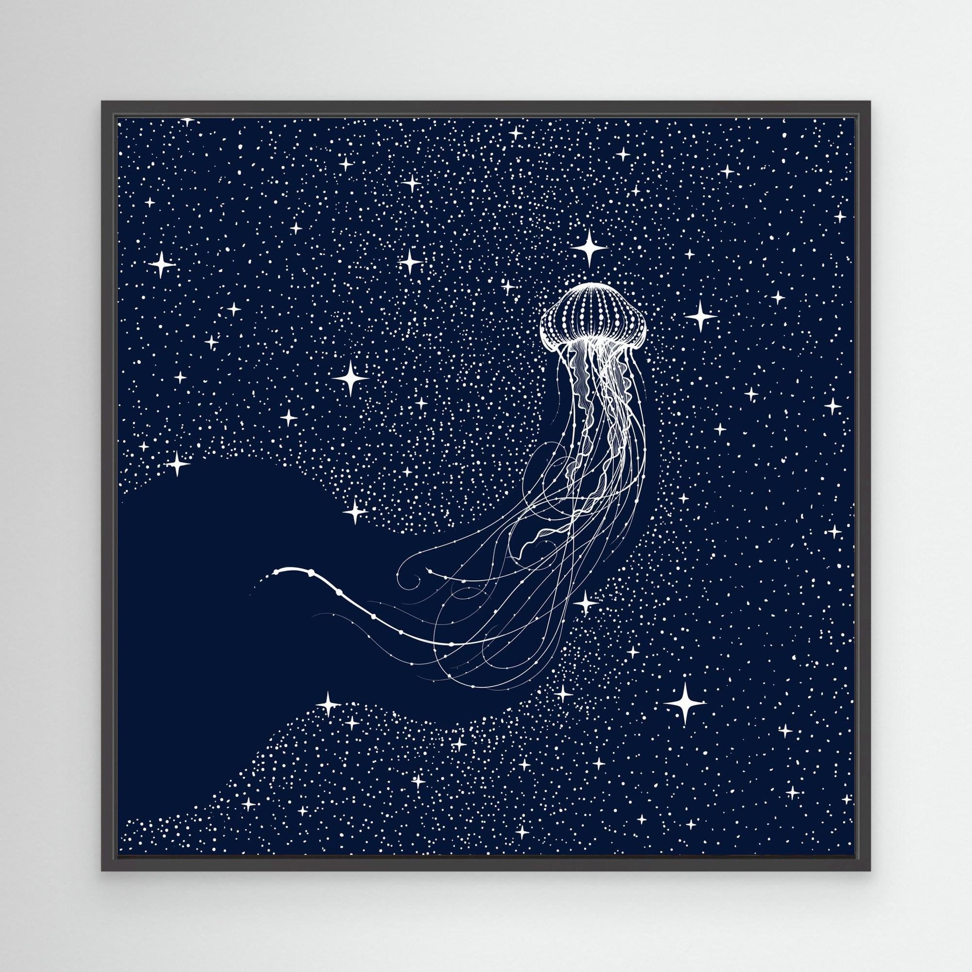 Starry Jellyfish Canvas Print by Alirıza Çakir - Modern Ocean Art Wall Decor for Living Room, Bedroom & Office