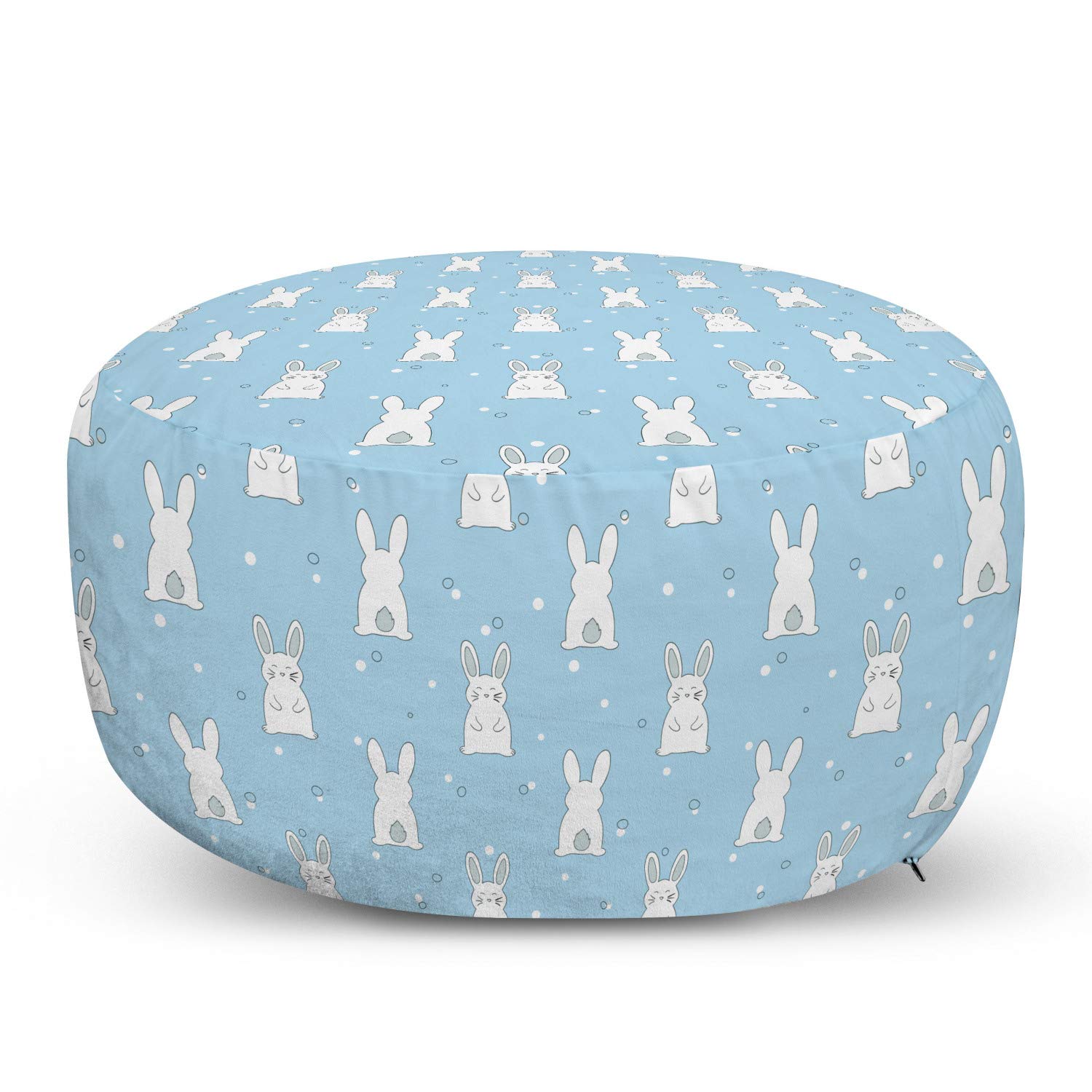 Ambesonne Easter Bunny Ottoman Pouf - Soft Foot Rest with Removable Cover, Calm Rabbit Illustration & Pompom Tail - Blue Cadet Blue Decorative Accent for Living Room, Bedroom, Nursery | Perfect for Easter Decor, Cozy Seating & Home Staging