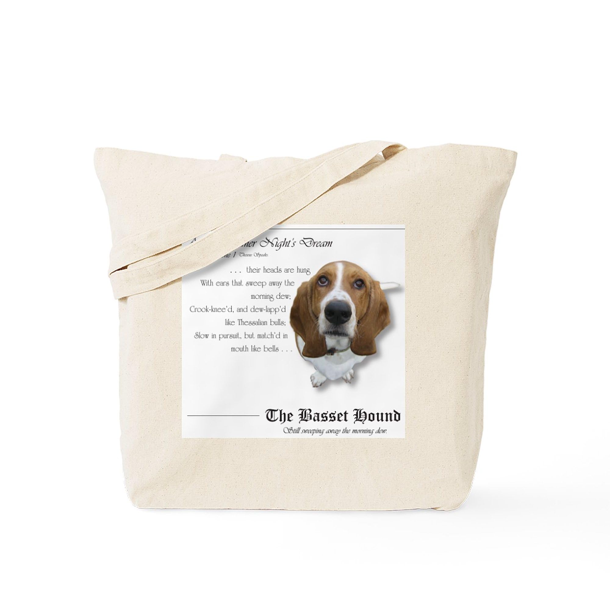 Shakespeare Quote Tote Bag - Natural Canvas Reusable Shopping Bag with Basset Hound Design | Eco-Friendly Grocery Bag for Book Lovers & Literary Gifts