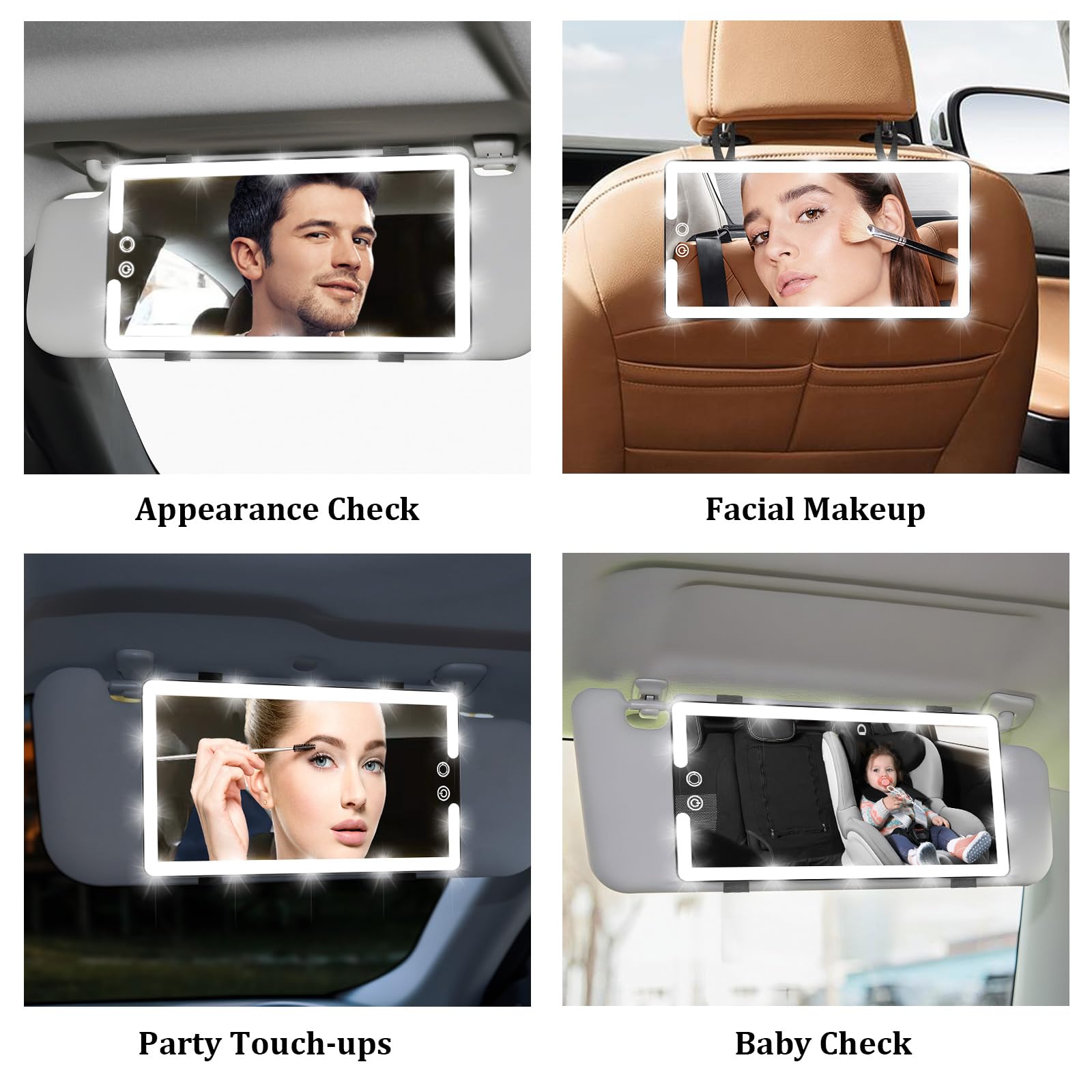 Upgraded LED Car Sun Visor Vanity Mirror with Dimmable Lights - Large Rechargeable Makeup Mirror for Cars - Universal Rear View Mirror Accessory | Perfect for Makeup Application, Night Driving & Car Visor Organization