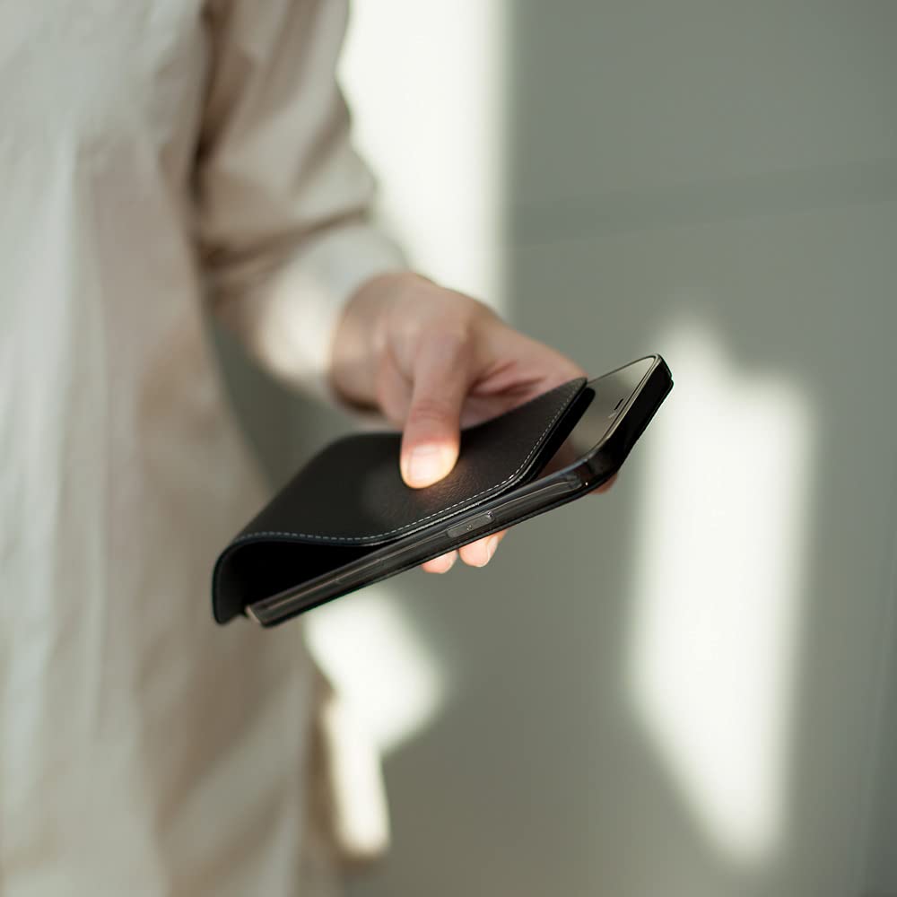 Premium Genuine Leather Folio Case for iPhone 12 & 12 Pro - French Crafted Patent Design - Slim Protective Wallet Cover - Perfect for Business & Travel (Black)