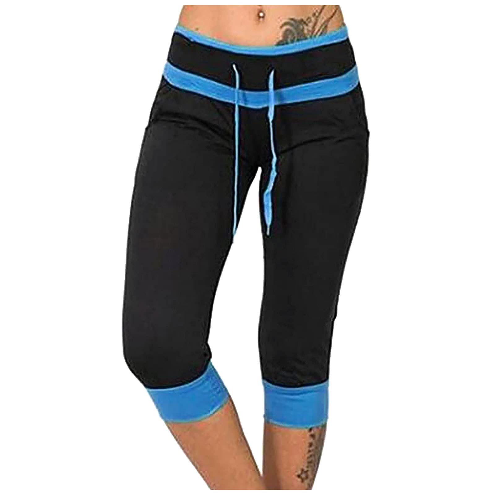 Stylish Women's Capri Pants - Casual Jeggings with Color Contrast & Stretch for Hiking, Travel & Everyday Wear | Fashionable Pegged Ankle Pants for Outdoor Activities & Workout