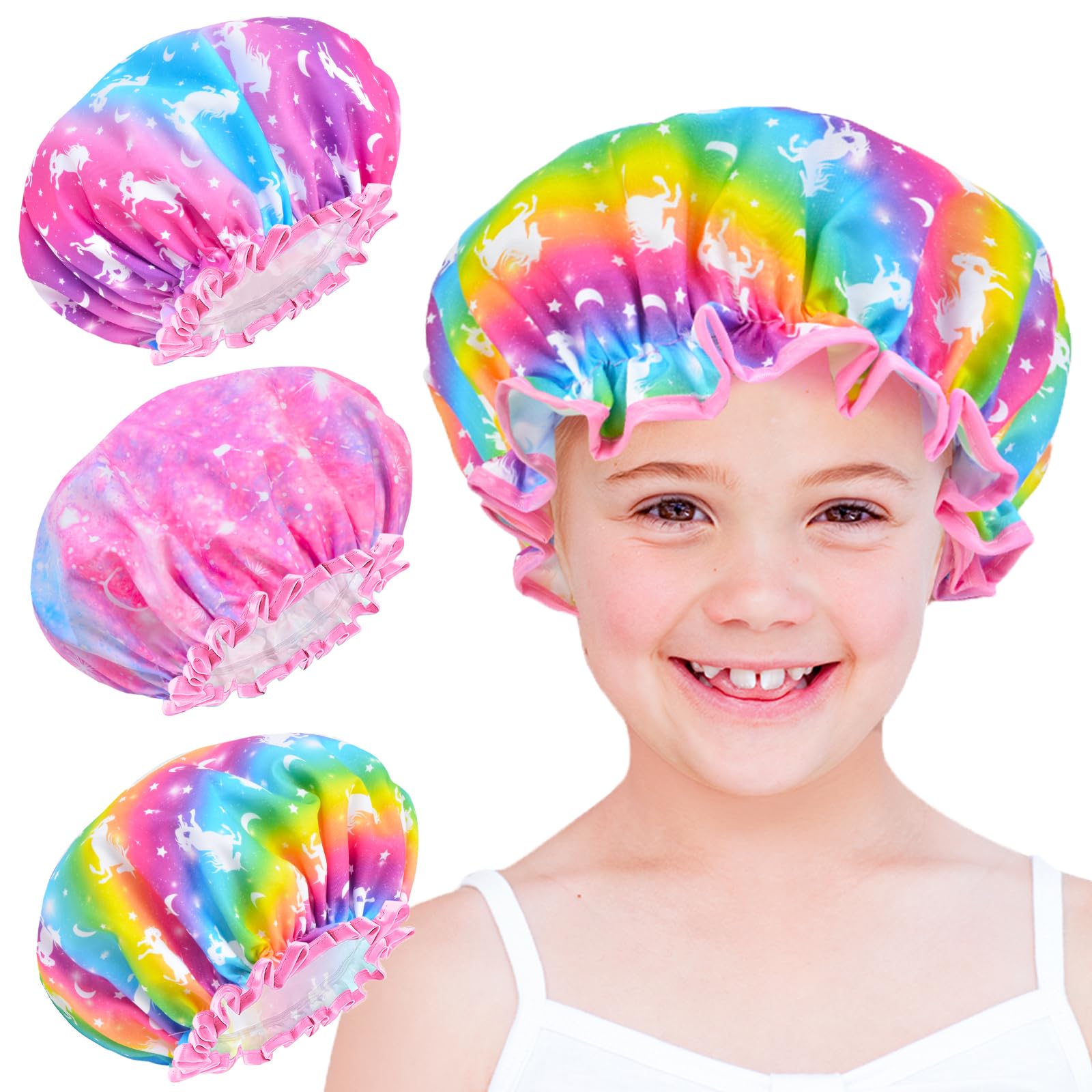 Unicorn Shower Cap for Kids - Adjustable Waterproof Shower Cap for Girls with Long Hair, Cute Rainbow Design for Toddlers & Children - Perfect for Bath Time, Swimming & Hair Protection