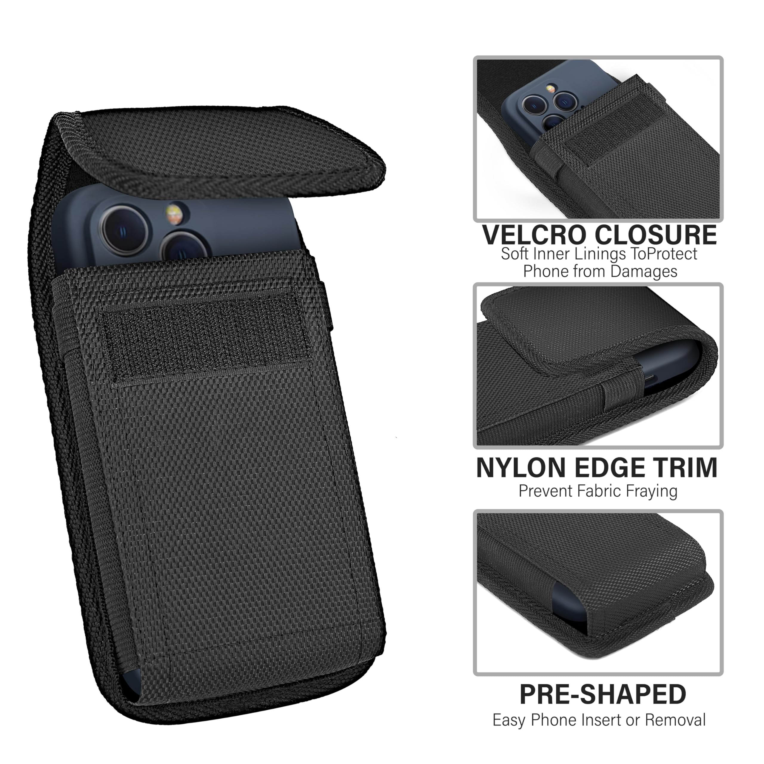 Leather Phone Holster Pouch for iPhone 14/13/12/11/XR/XS with Belt Clip - Compatible with Otterbox Cases - Durable Phone Holder for Work, Hiking & Outdoor Activities