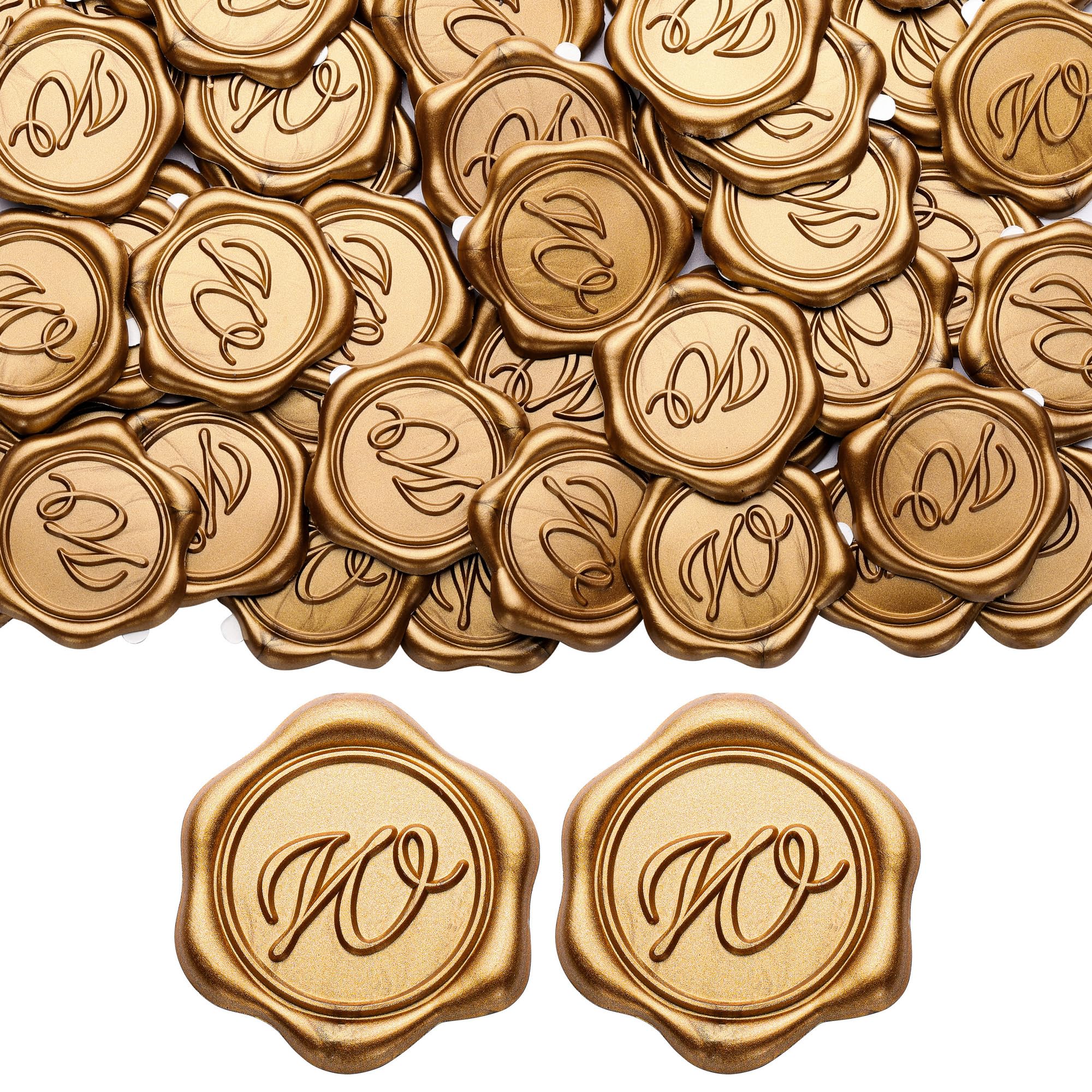 Yoption Initial Alphabet W Adhesive Wax Seal Stickers - 100 Pack Gold Letter Wax Seals for Envelopes, Wedding Invitations, Party Decor, Birthday & Christmas Cards - Self-Adhesive Decorative Stickers for DIY Crafts & Stationery