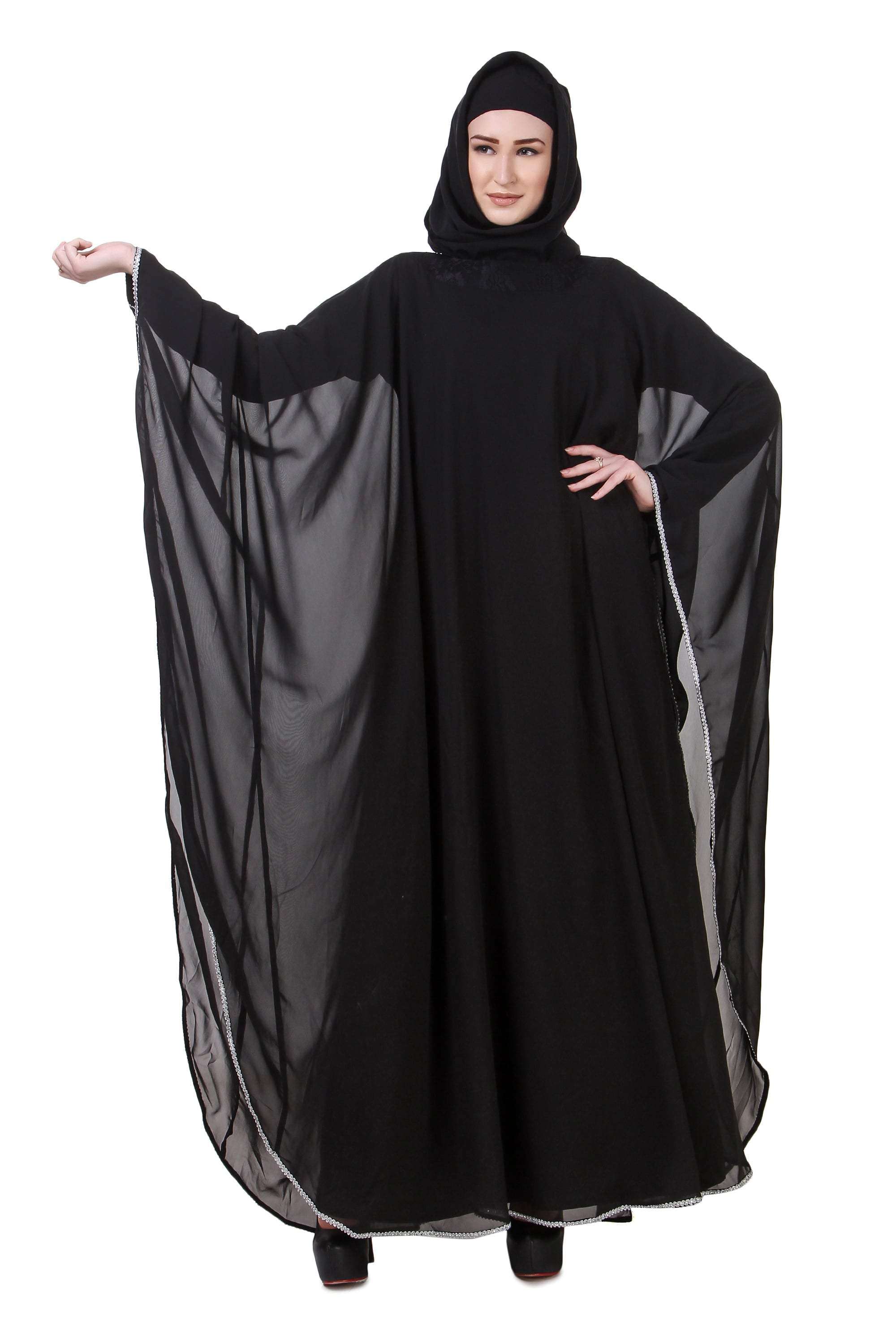 Elegant Black Nida Dubai Batwing Abaya - Modest Muslim Dress for Women - Perfect for Prayer, Eid, and Special Occasions