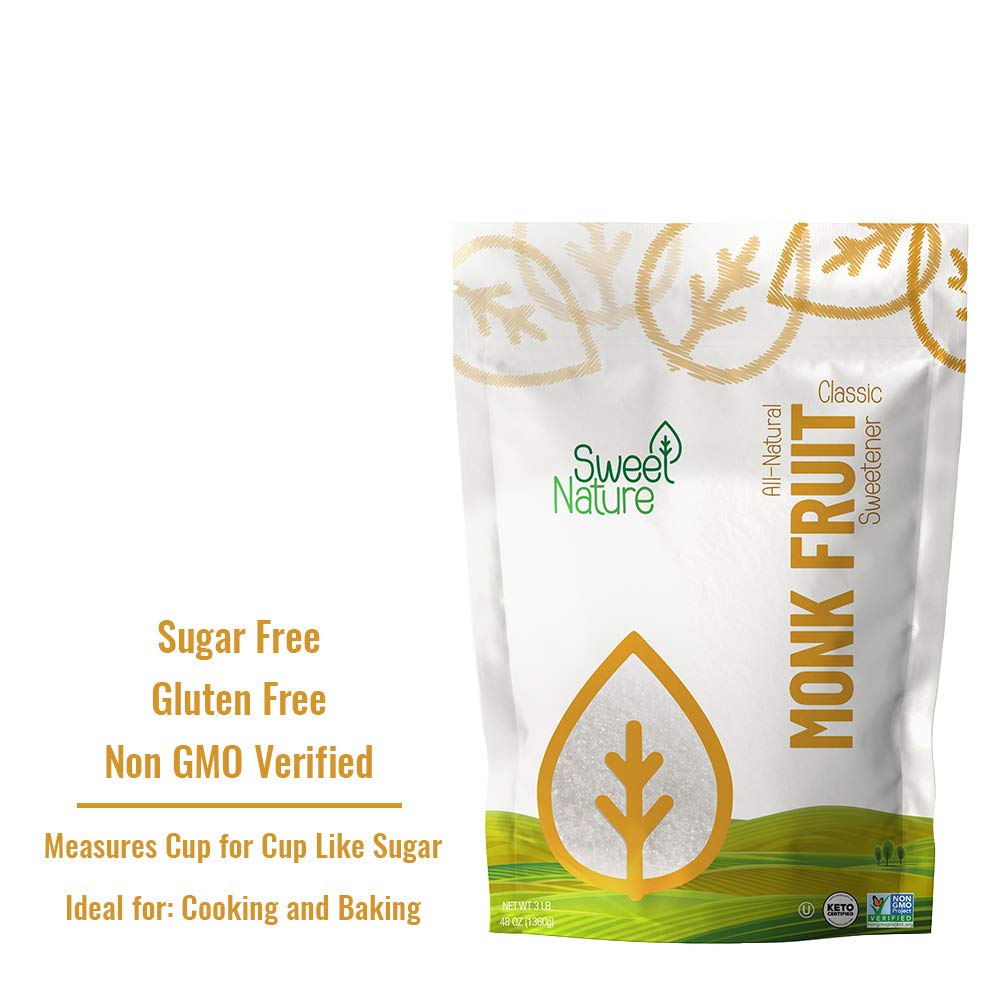 Sweet Nature Monk Fruit Sweetener - Classic Non-GMO, Gluten-Free, Keto-Friendly Sugar Substitute (48oz) - Perfect for Baking, Coffee, Tea & Healthy Cooking